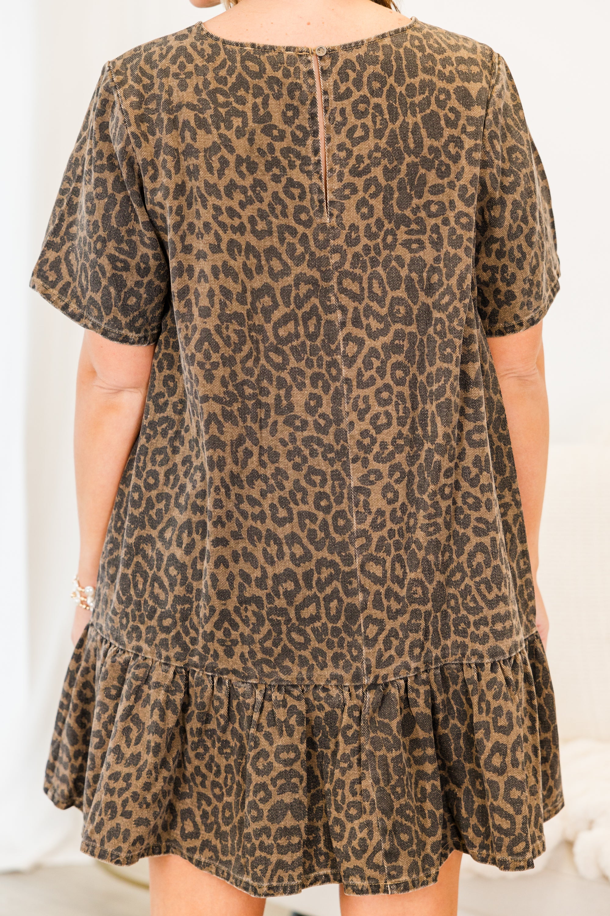 Spots And Dots Dress, Washed Brown - Giverhouse
