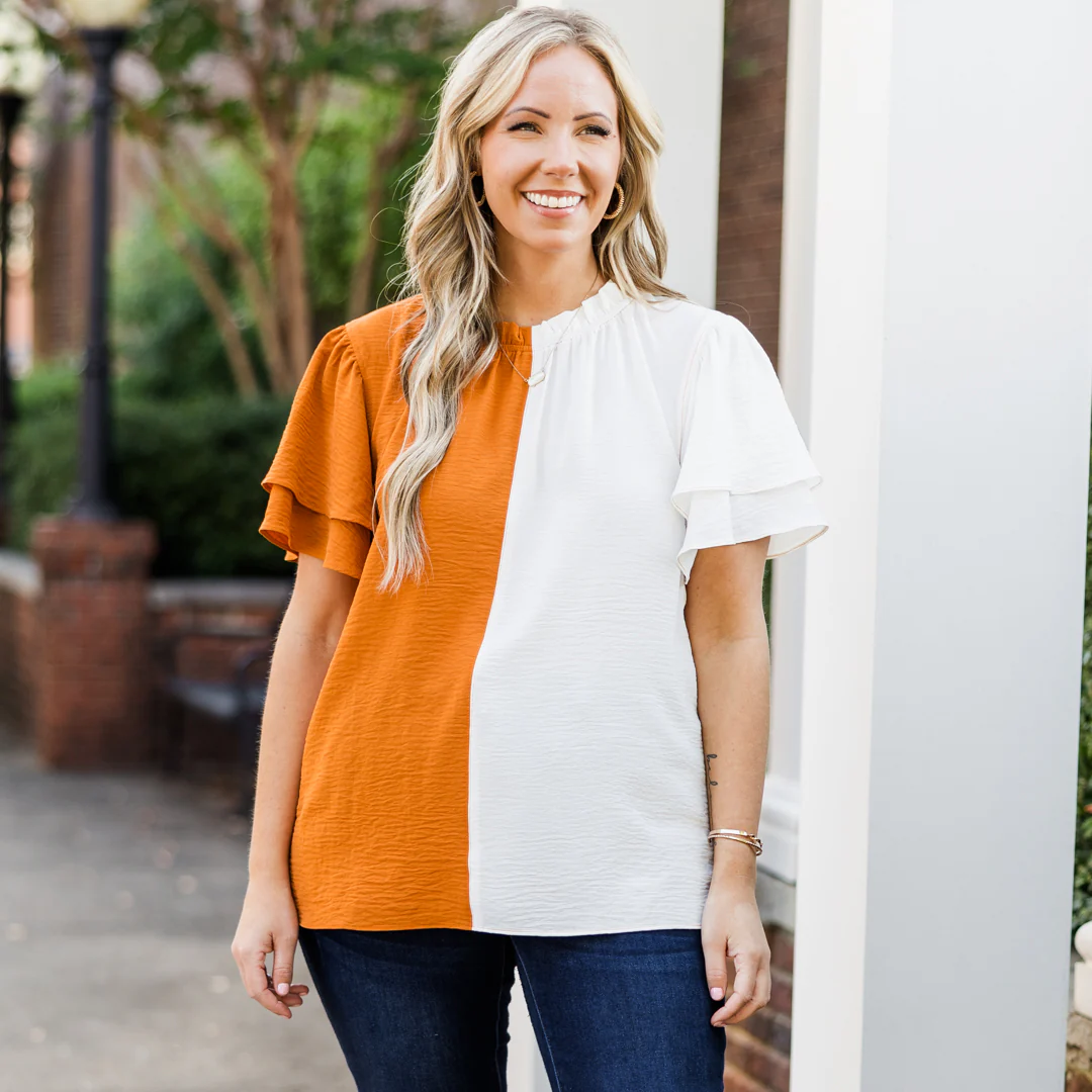 Rivalry Top, Orange-White - Giverhouse