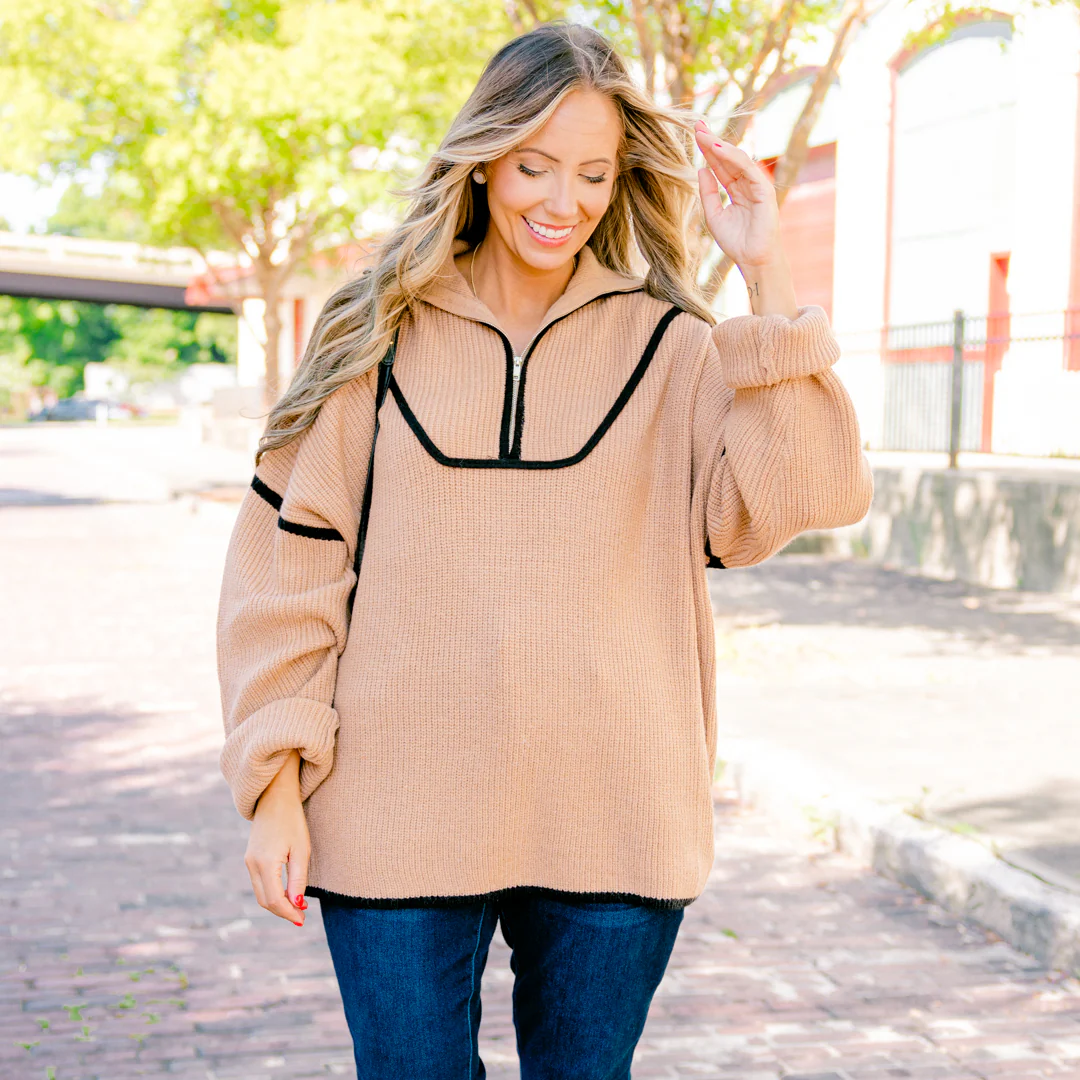 Falling For Fall Sweater, Taupe-Black - Giverhouse