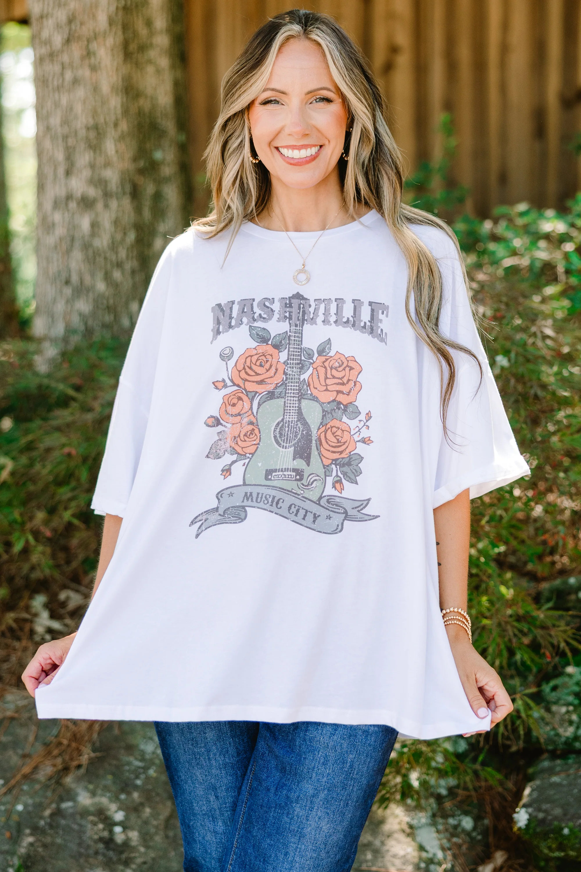 Nashville Glam Boyfriend Tee, White - Giverhouse