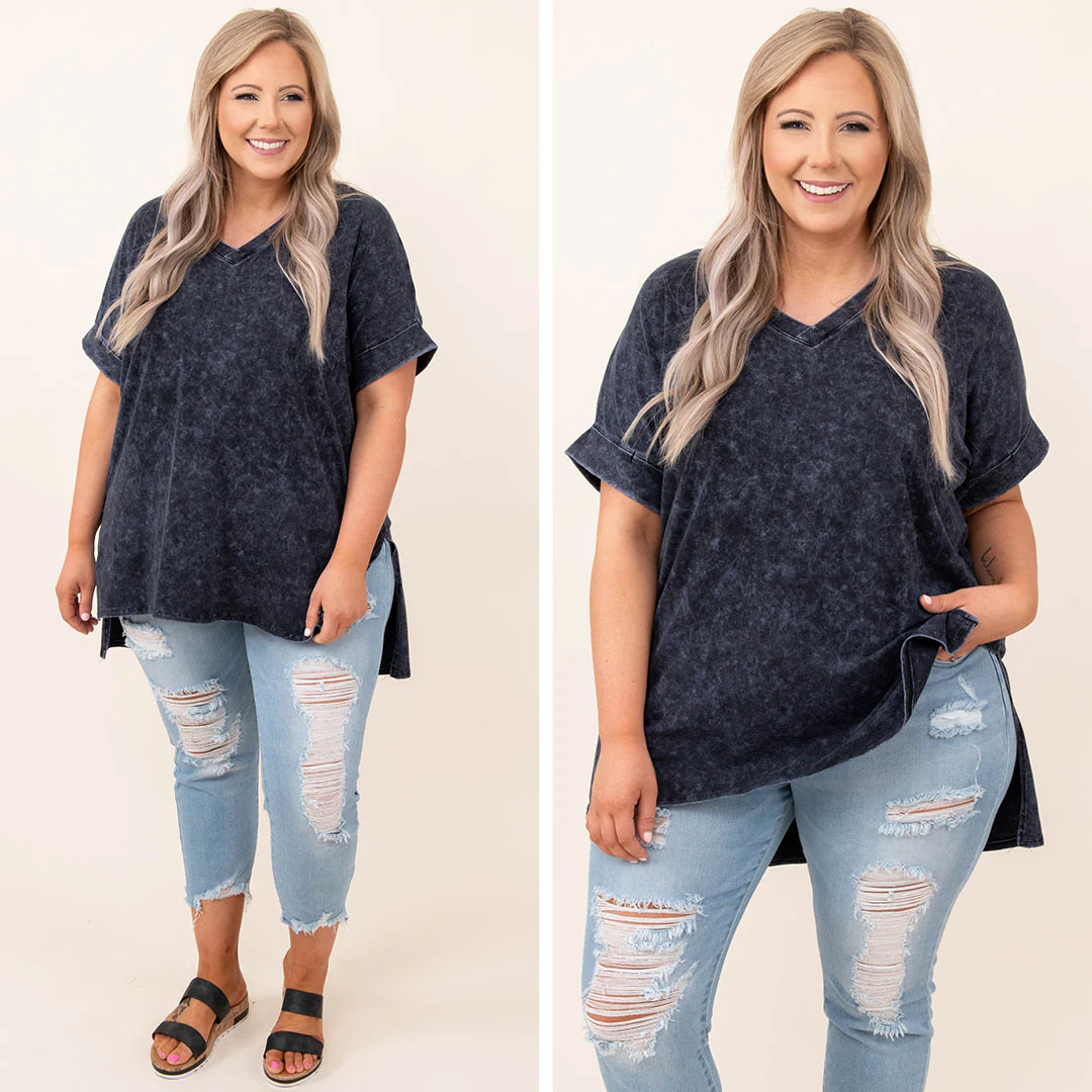 Comfy Travels Top, Blue-Grey Mineral Wash - Giverhouse