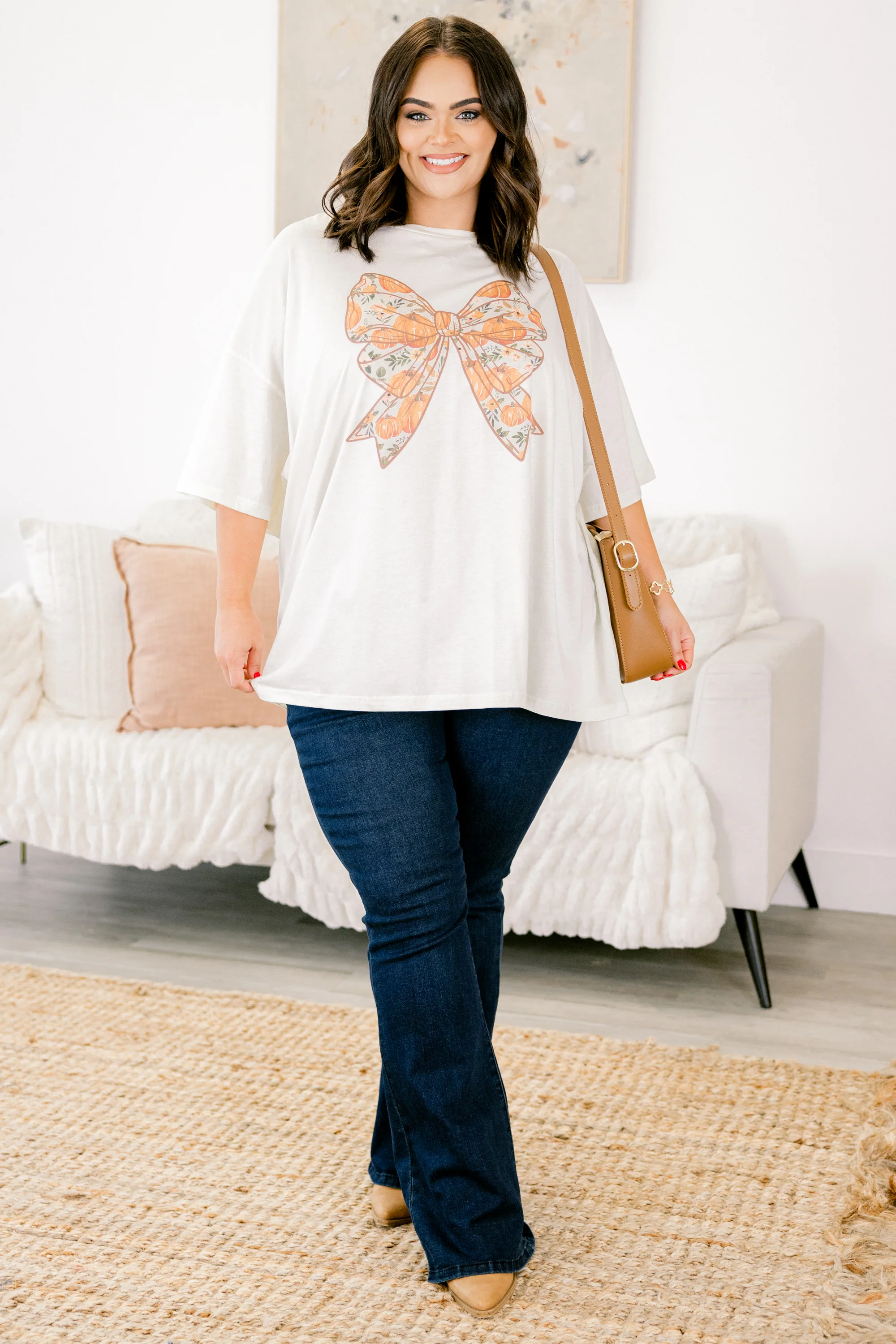 Harvest Bows Boyfriend Tee, Ivory - Giverhouse