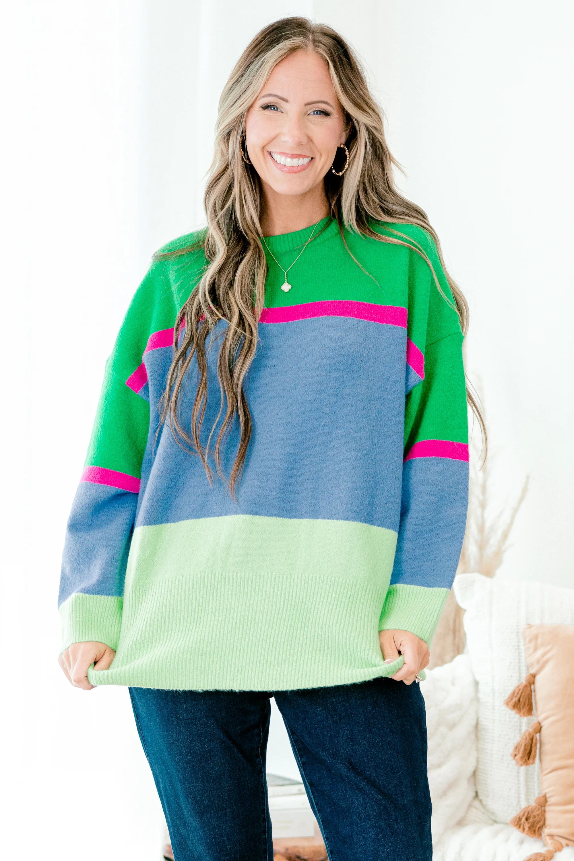 On My Block Sweater, Green Multi - Giverhouse