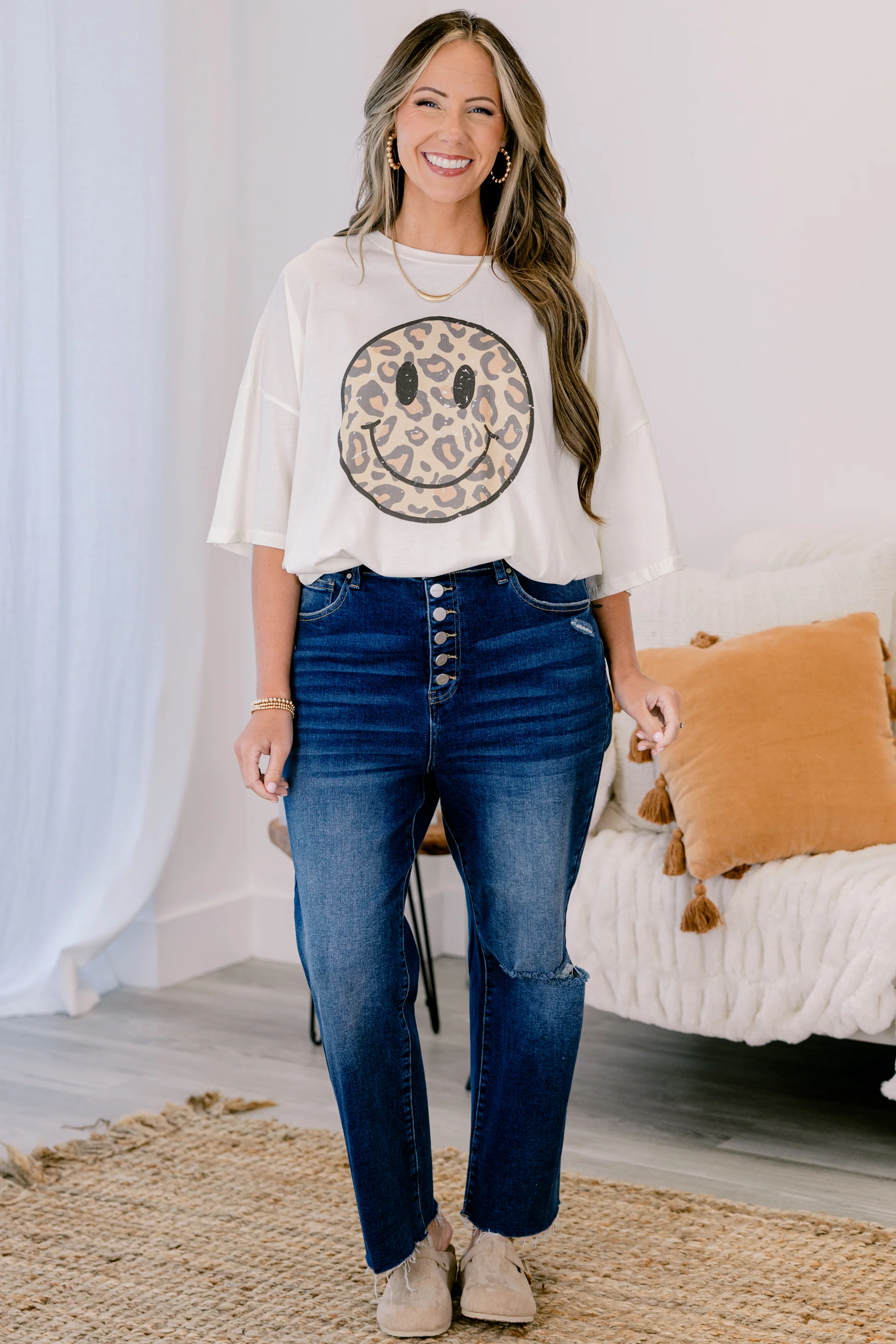Fierce Smile Boyfriend Tee, Ivory - Giverhouse