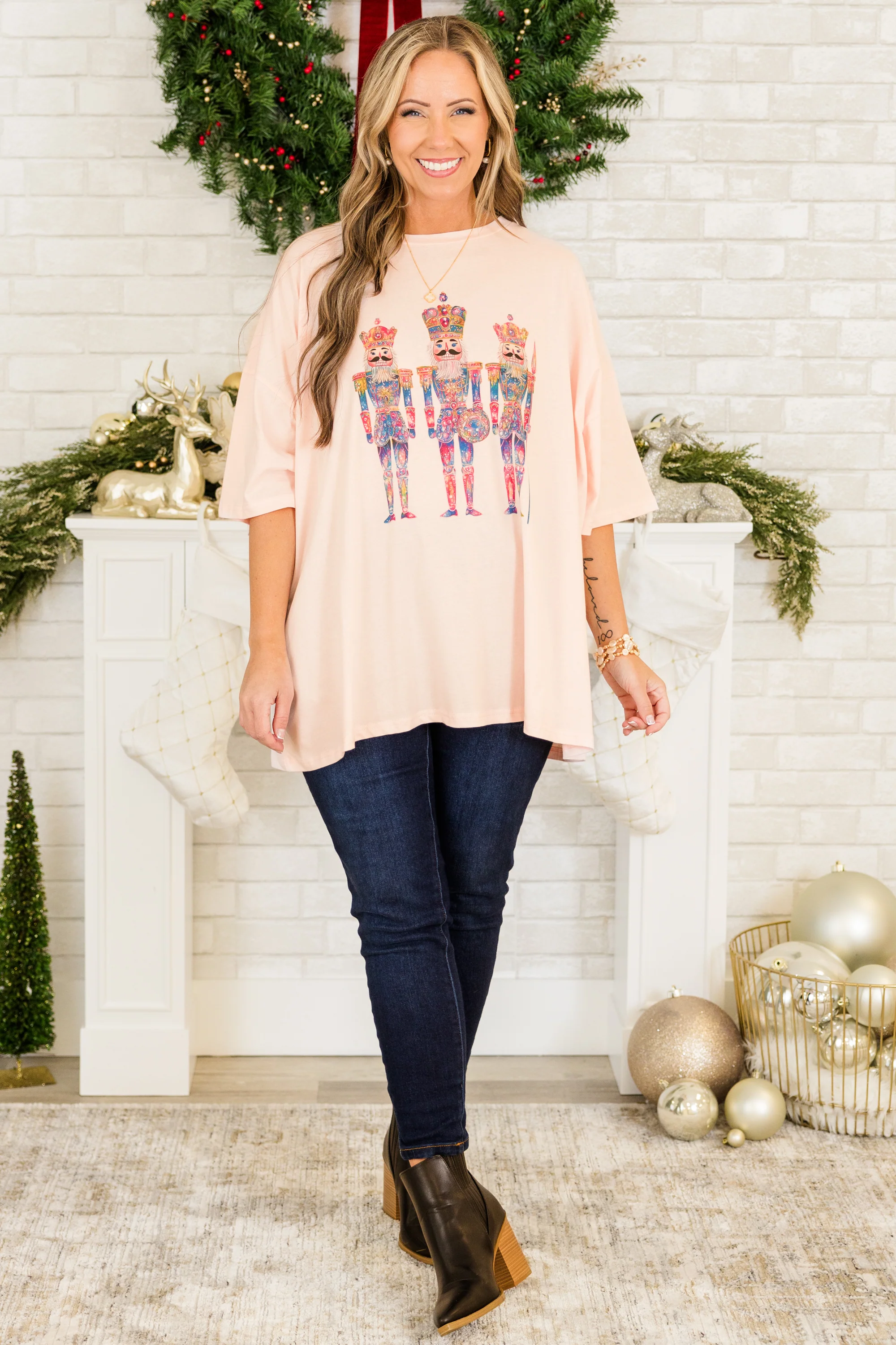 Nutcracker Chic Boyfriend Tee, Cream Pink - Giverhouse