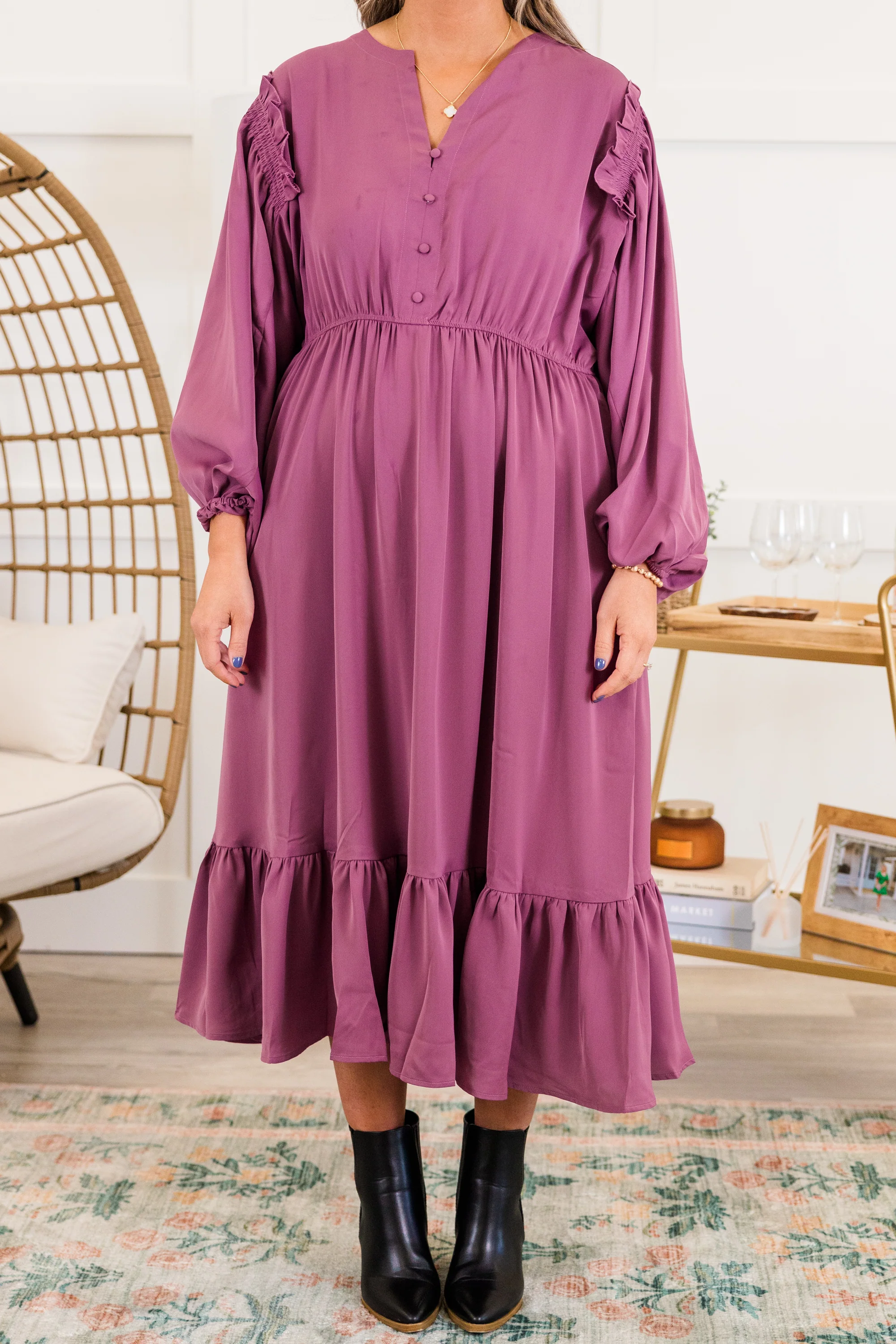 Memorize Today Dress, Eggplant - Giverhouse