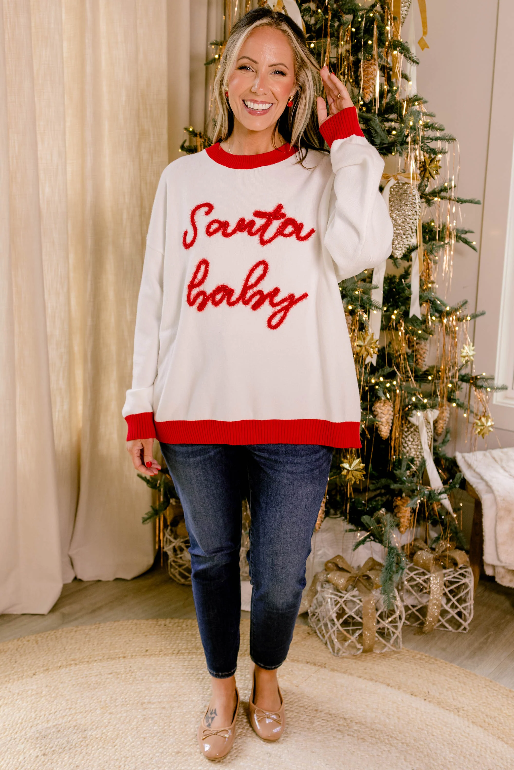 Santa My Baby Sweater, White - Giverhouse
