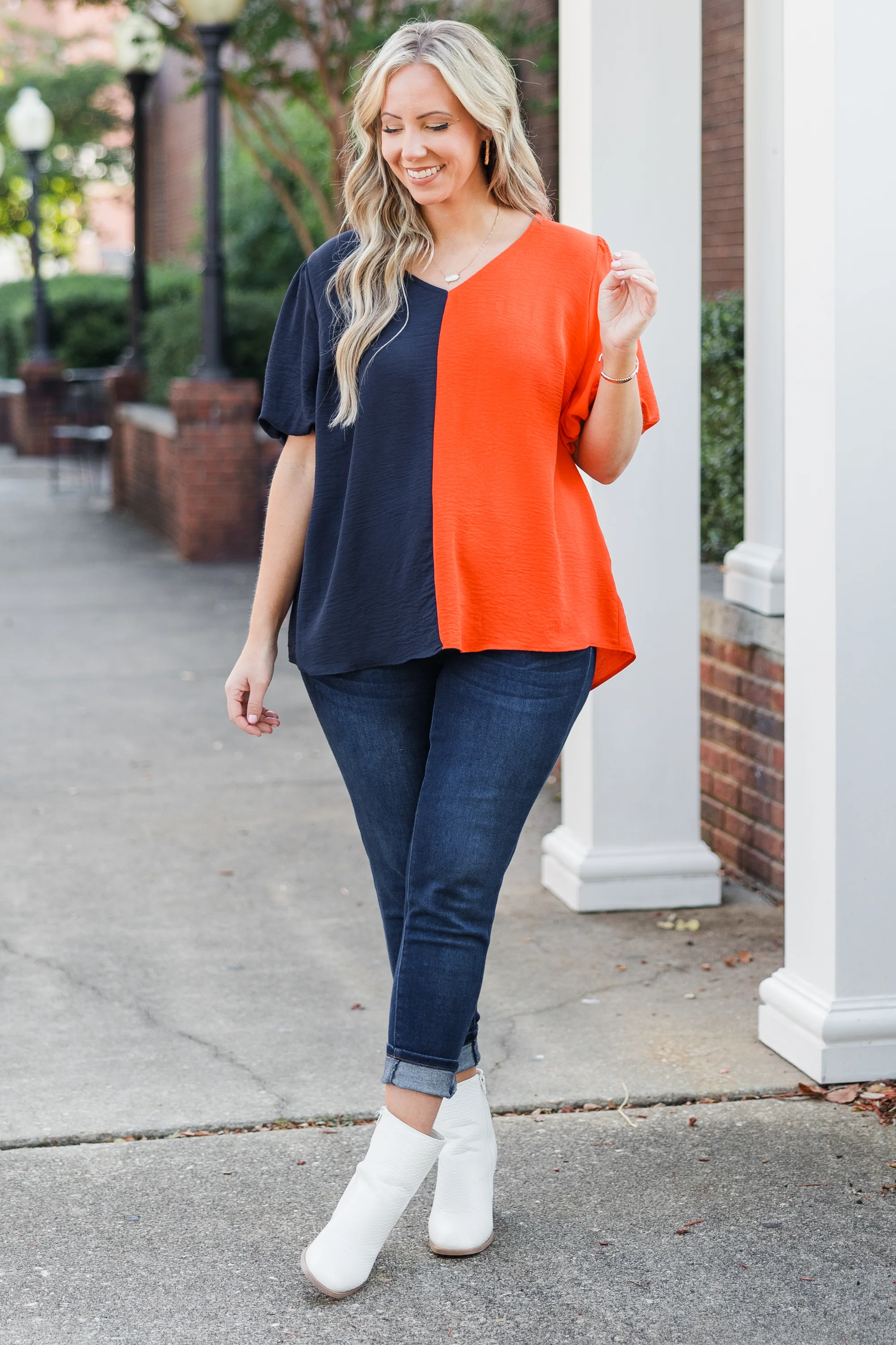 Sideline Sweetheart Top, Navy-Orange - Giverhouse
