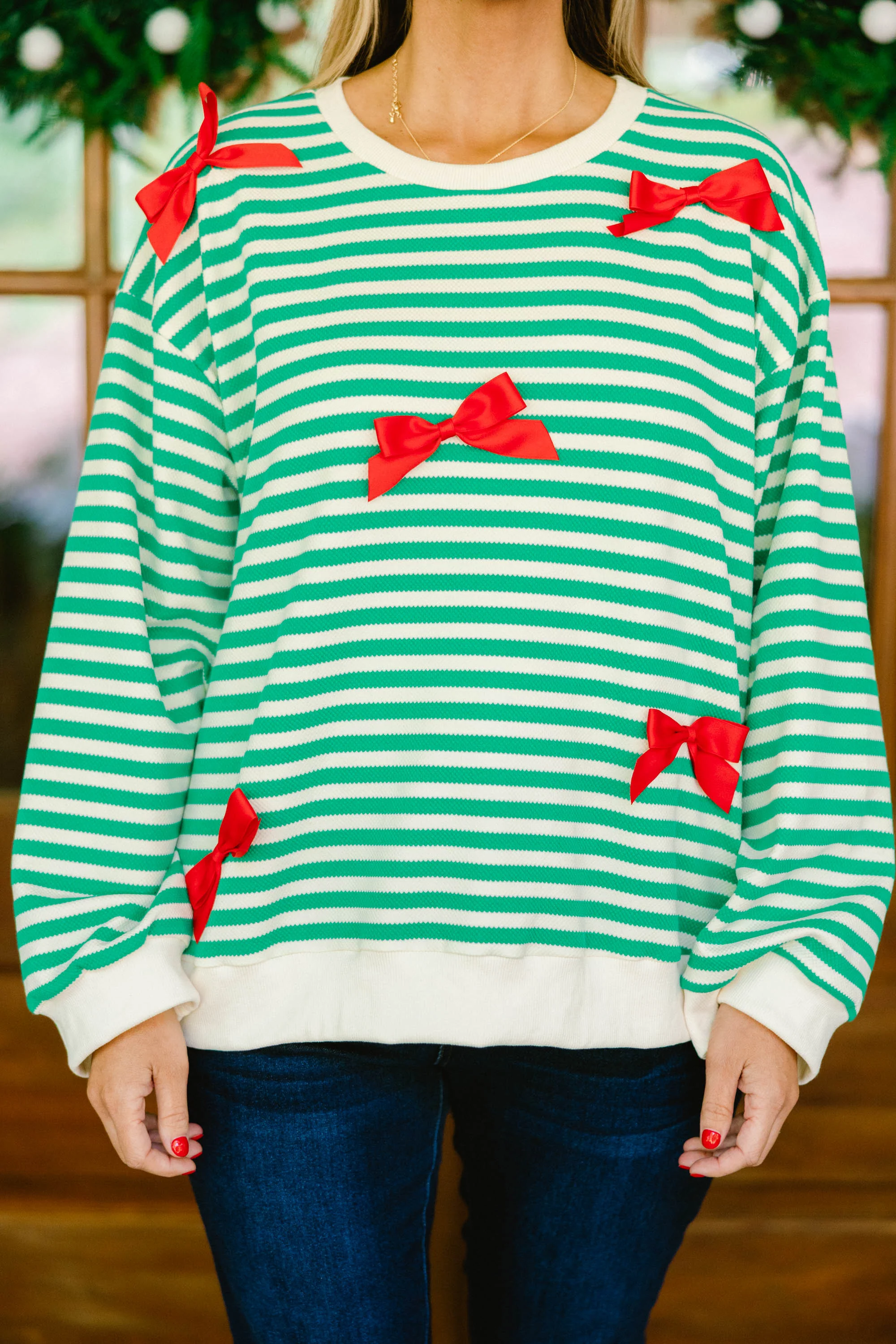 Bow-tiful Girl Pullover, Green - Giverhouse