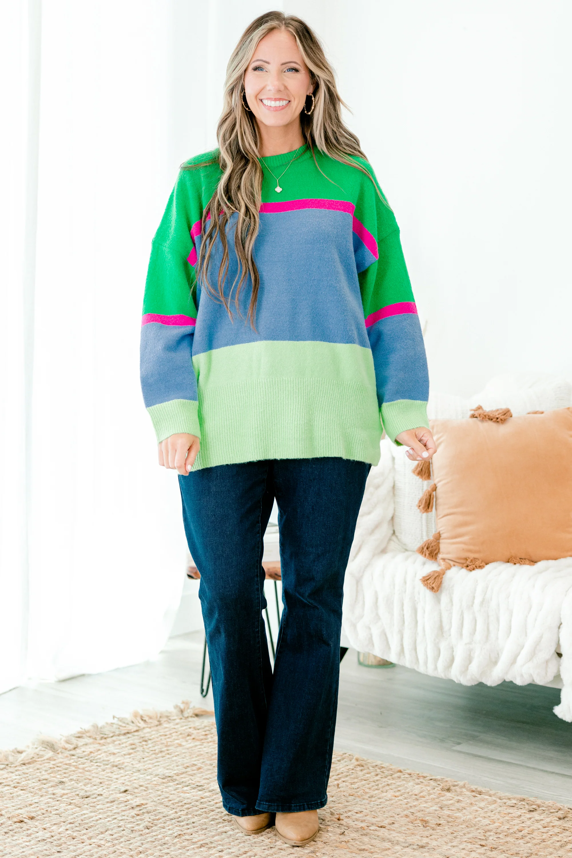 On My Block Sweater, Green Multi - Giverhouse