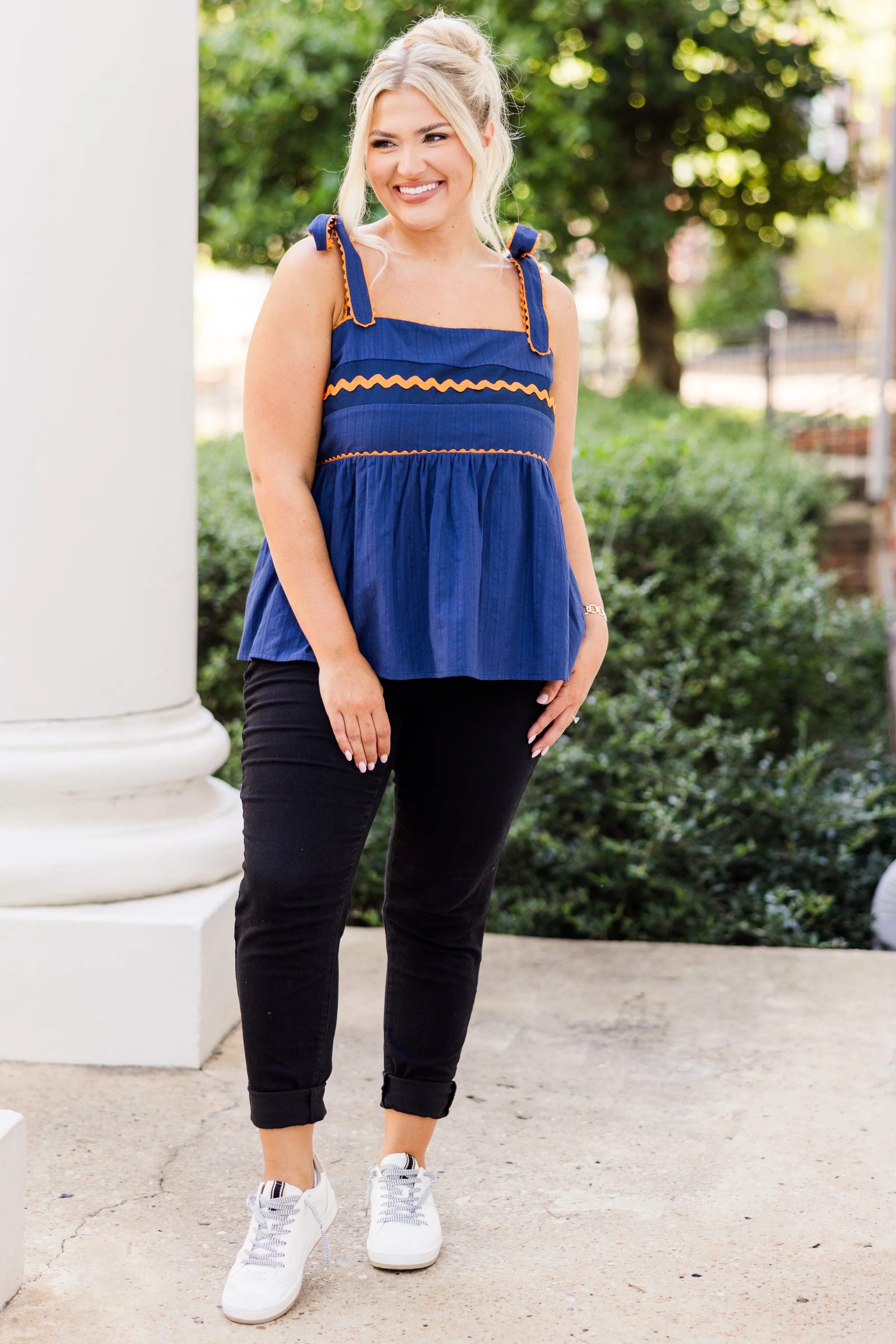 Sweetheart Gameday Babydoll Tank, Blue-Orange - Giverhouse