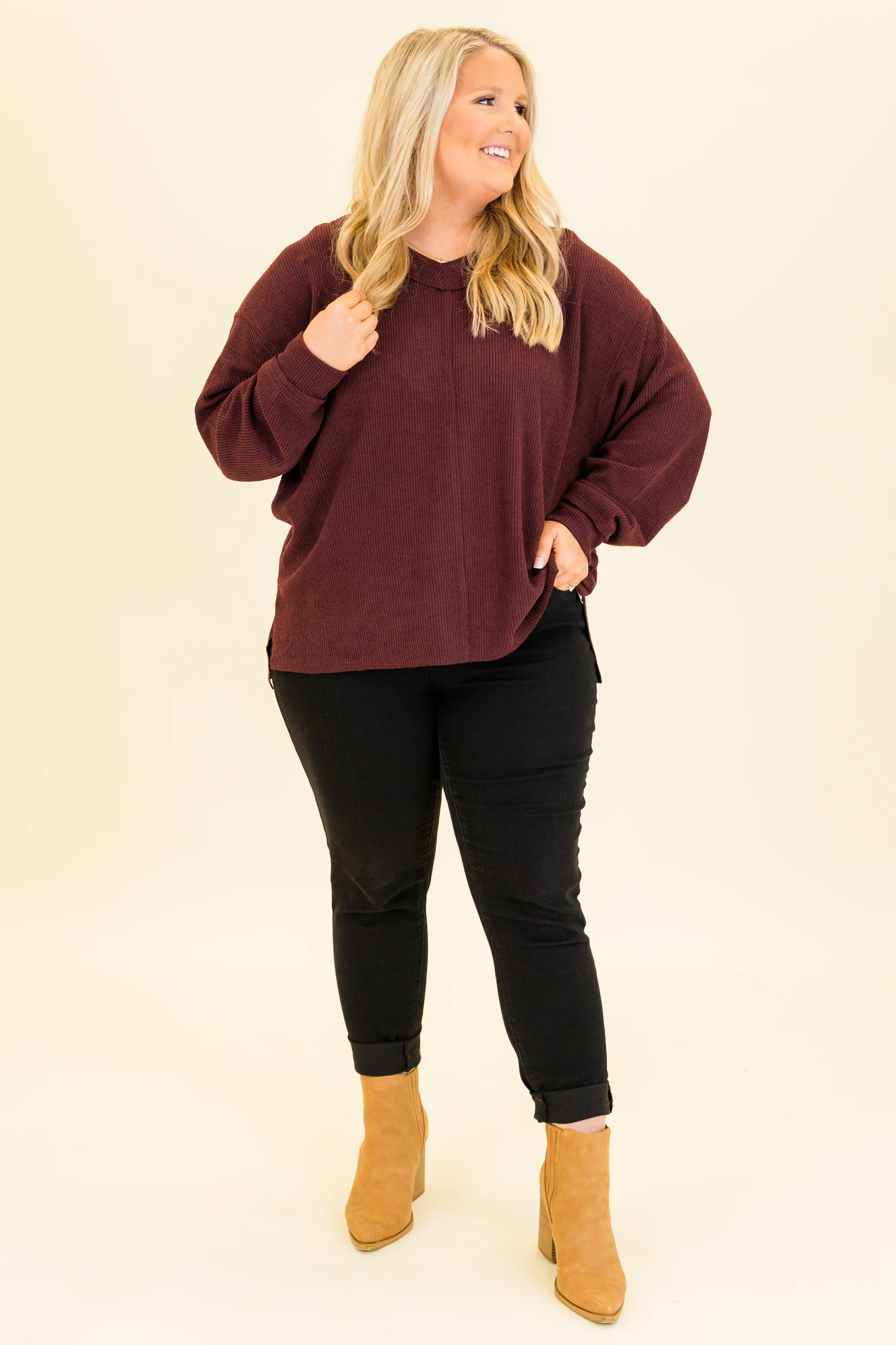 Cozy Textured Sweatshirt, Raisin - Giverhouse
