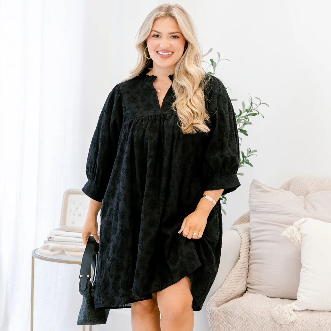 Can't Be Held Down Dress, Black Embroidery - Giverhouse