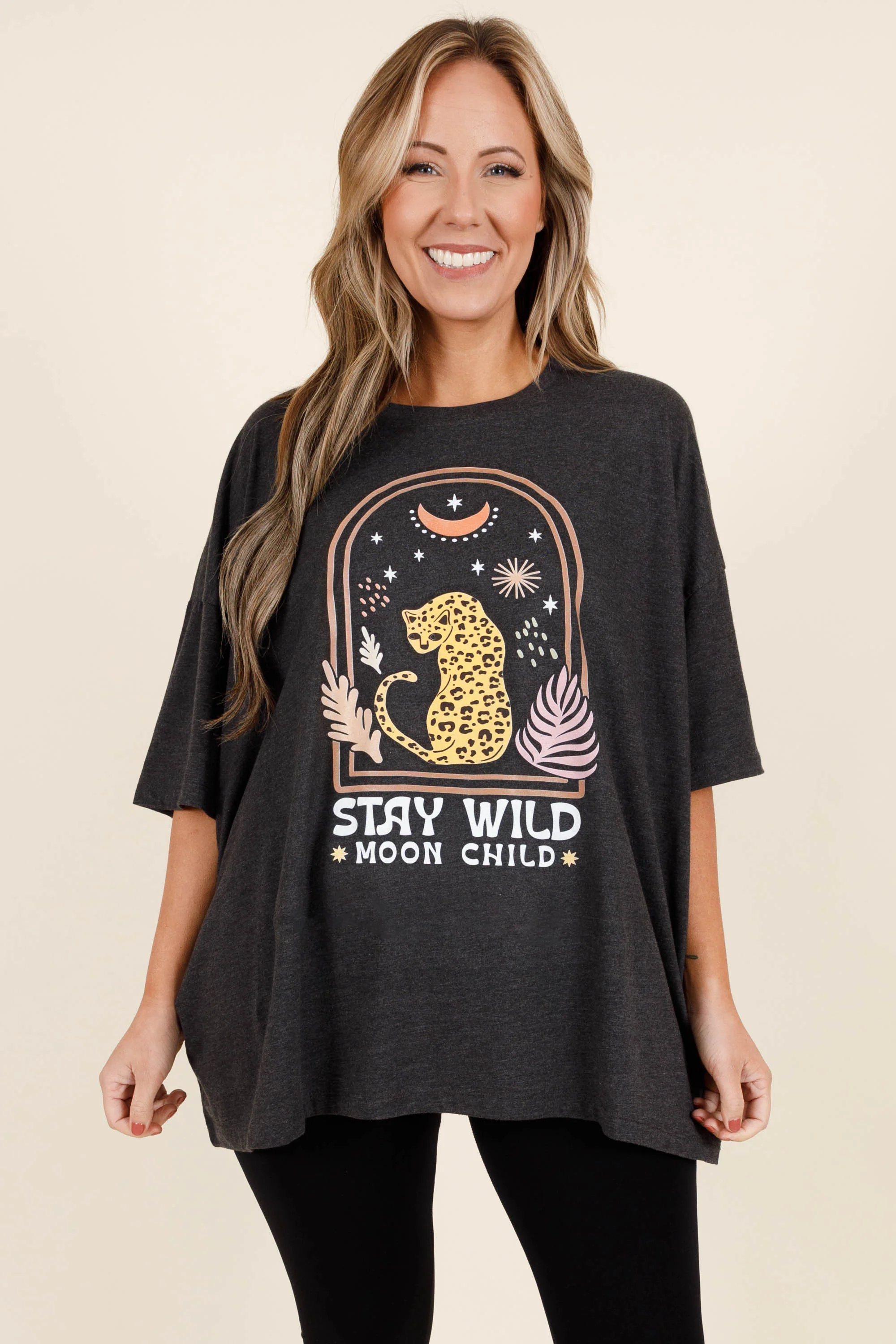 Moon Child Boyfriend Tee, Charcoal - Giverhouse