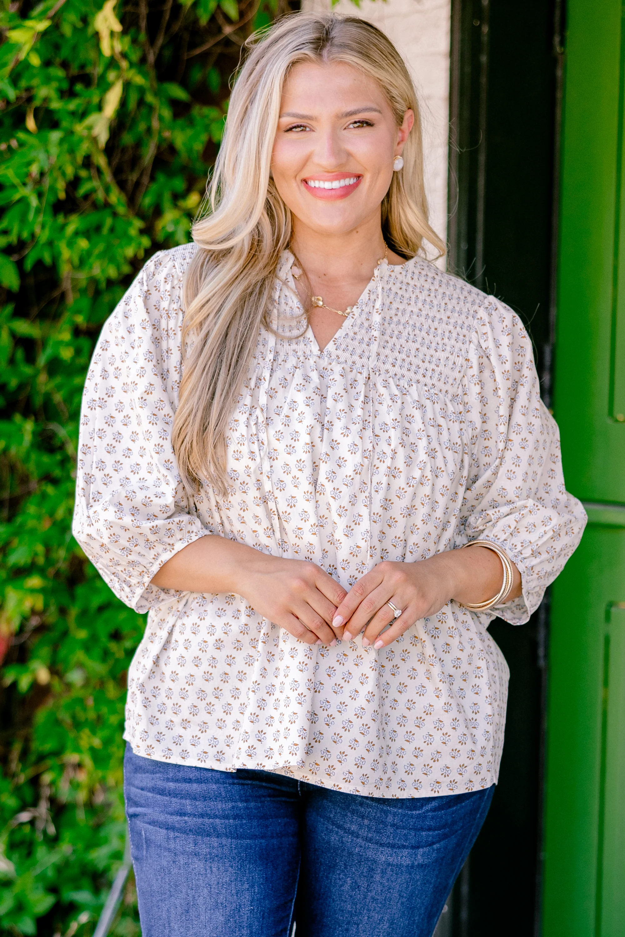 With The Flow Top, Ivory Floral - Giverhouse