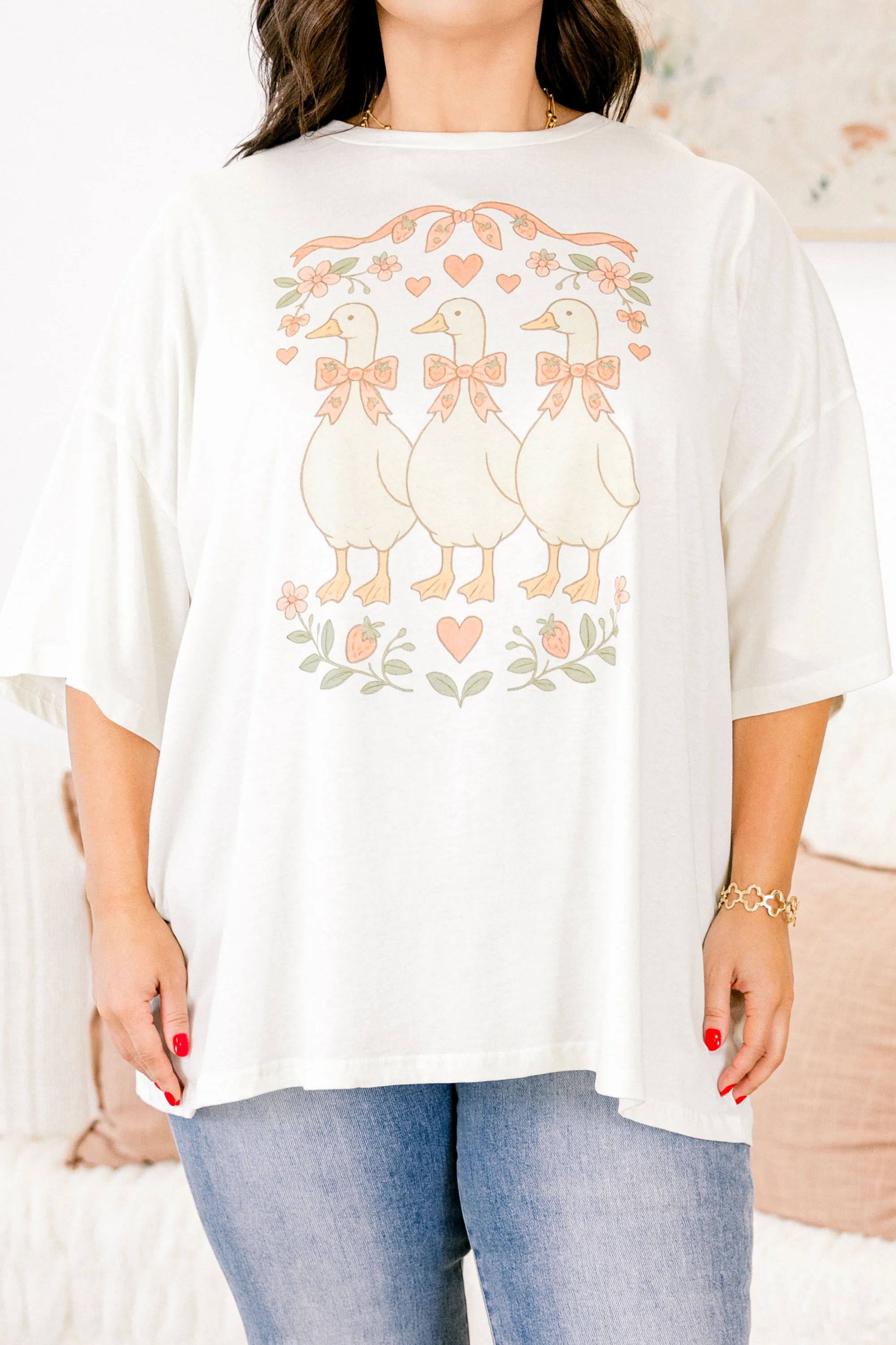 Three Little Geese Boyfriend Tee, Ivory - Giverhouse