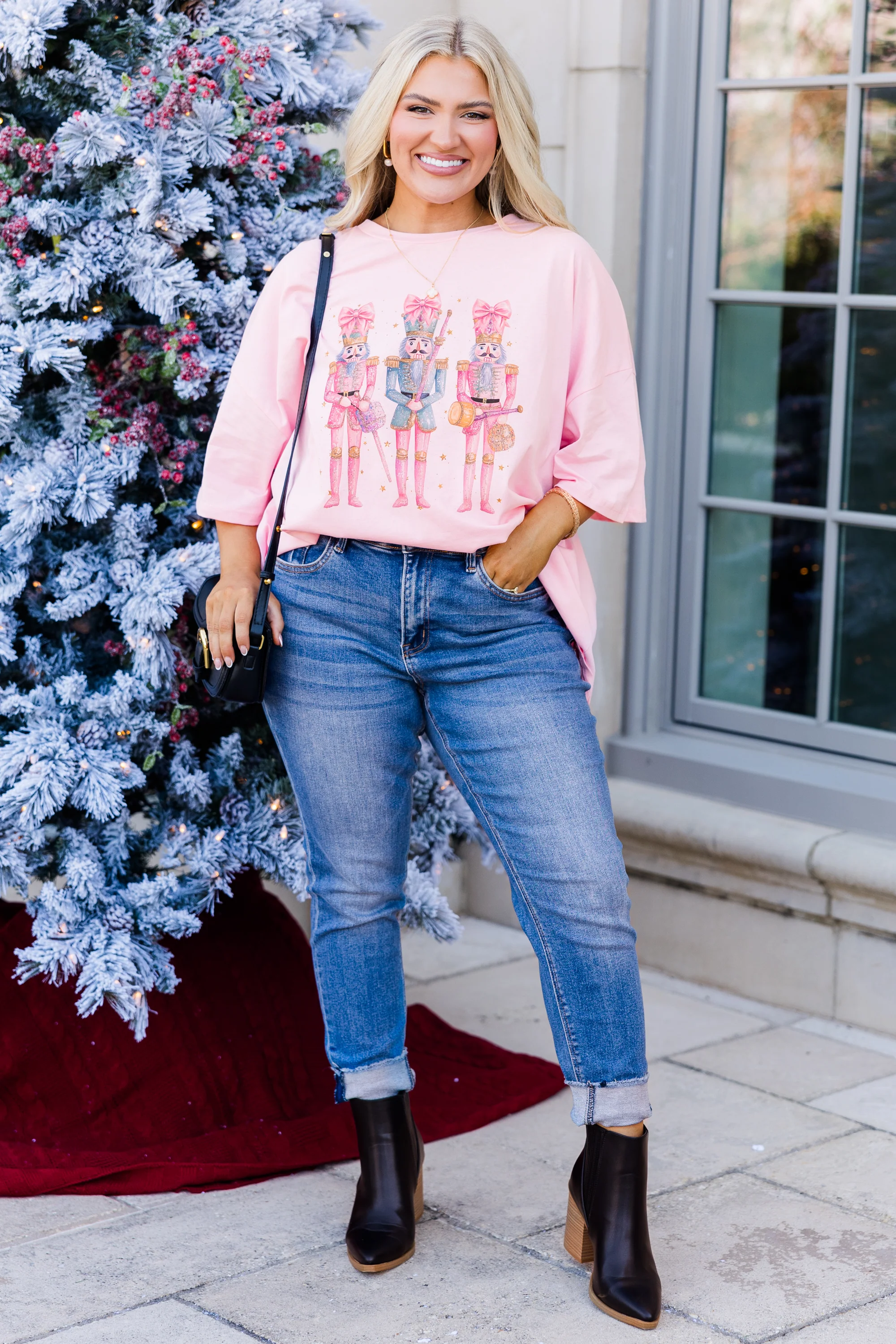 Nutcracker Christmas Boyfriend Tee, Dusty Pink - Giverhouse