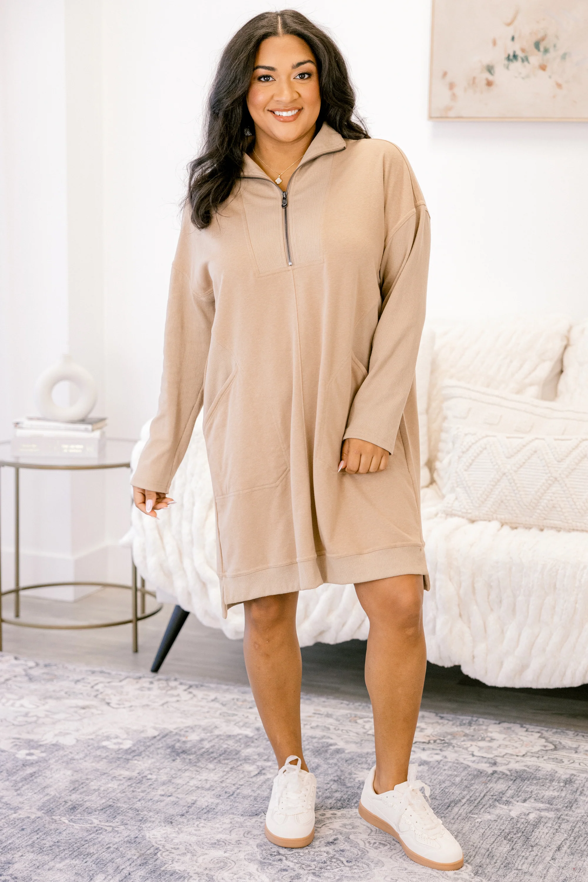 Slow It Down Dress, Light Brown - Giverhouse