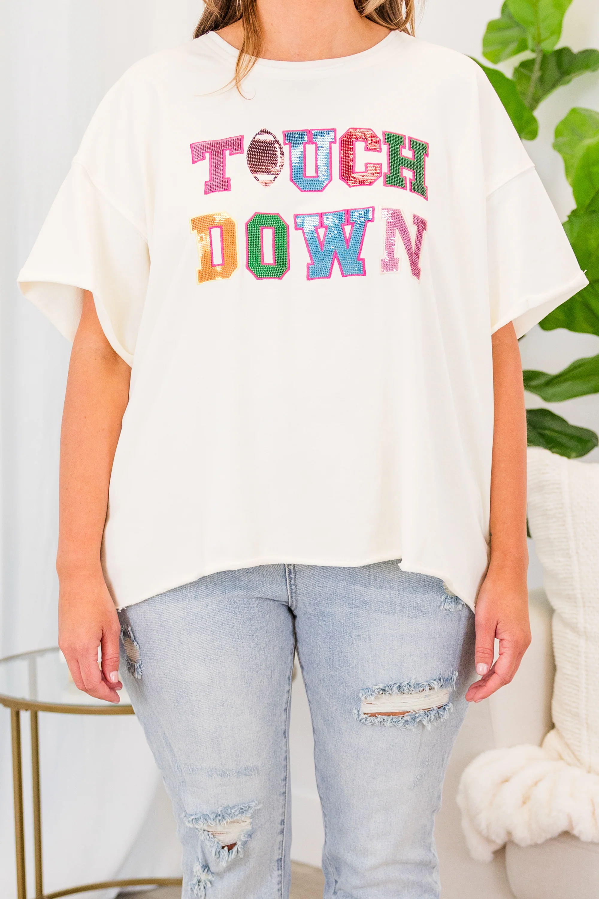 Sequin Score Top, Cream - Giverhouse