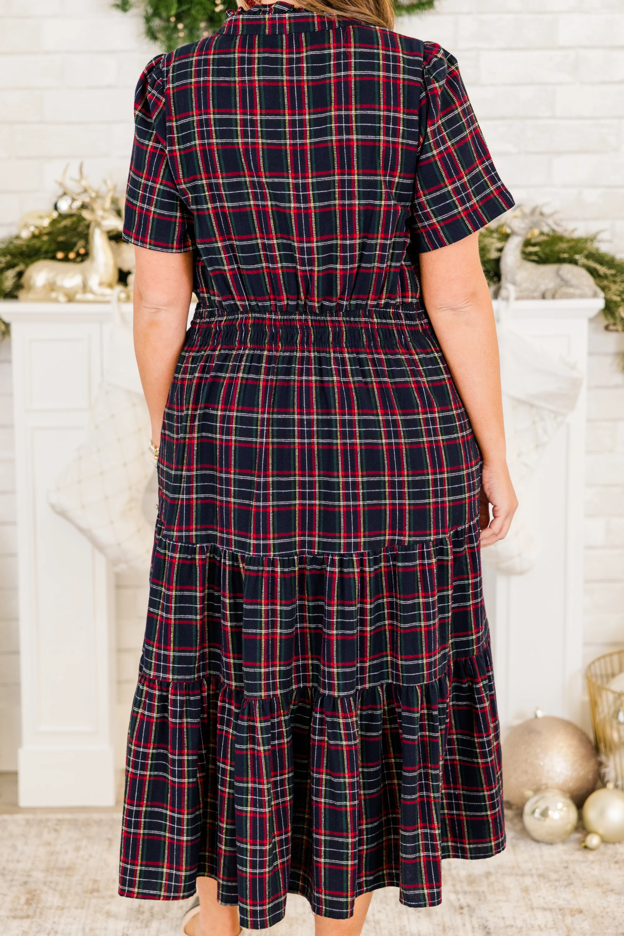 Letters From You Midi Dress, Navy Plaid - Giverhouse
