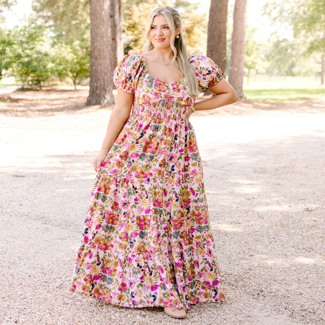 Brighter Perspective Dress, Tan Floral - Giverhouse