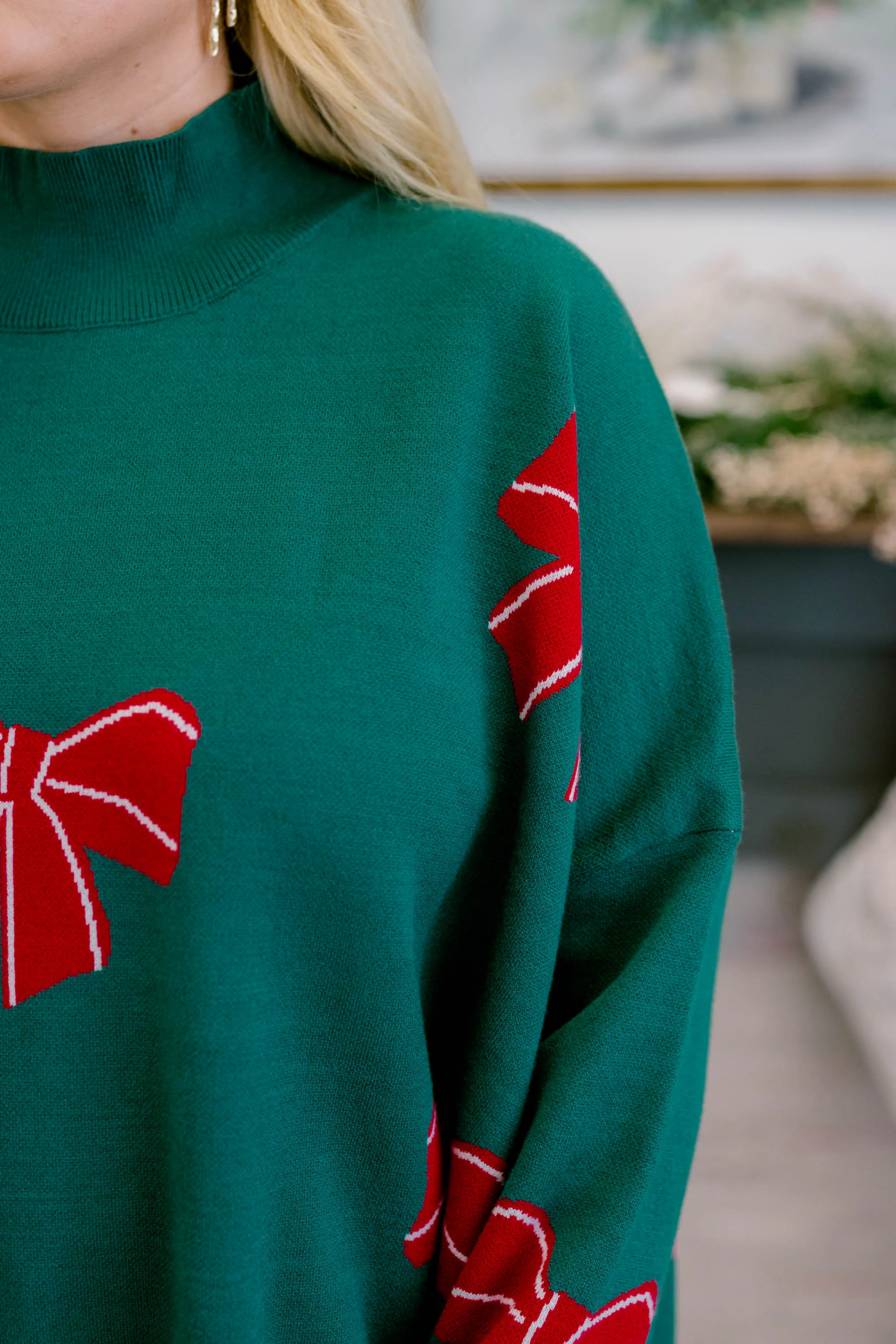Everything And More Sweater, Green Bow - Giverhouse