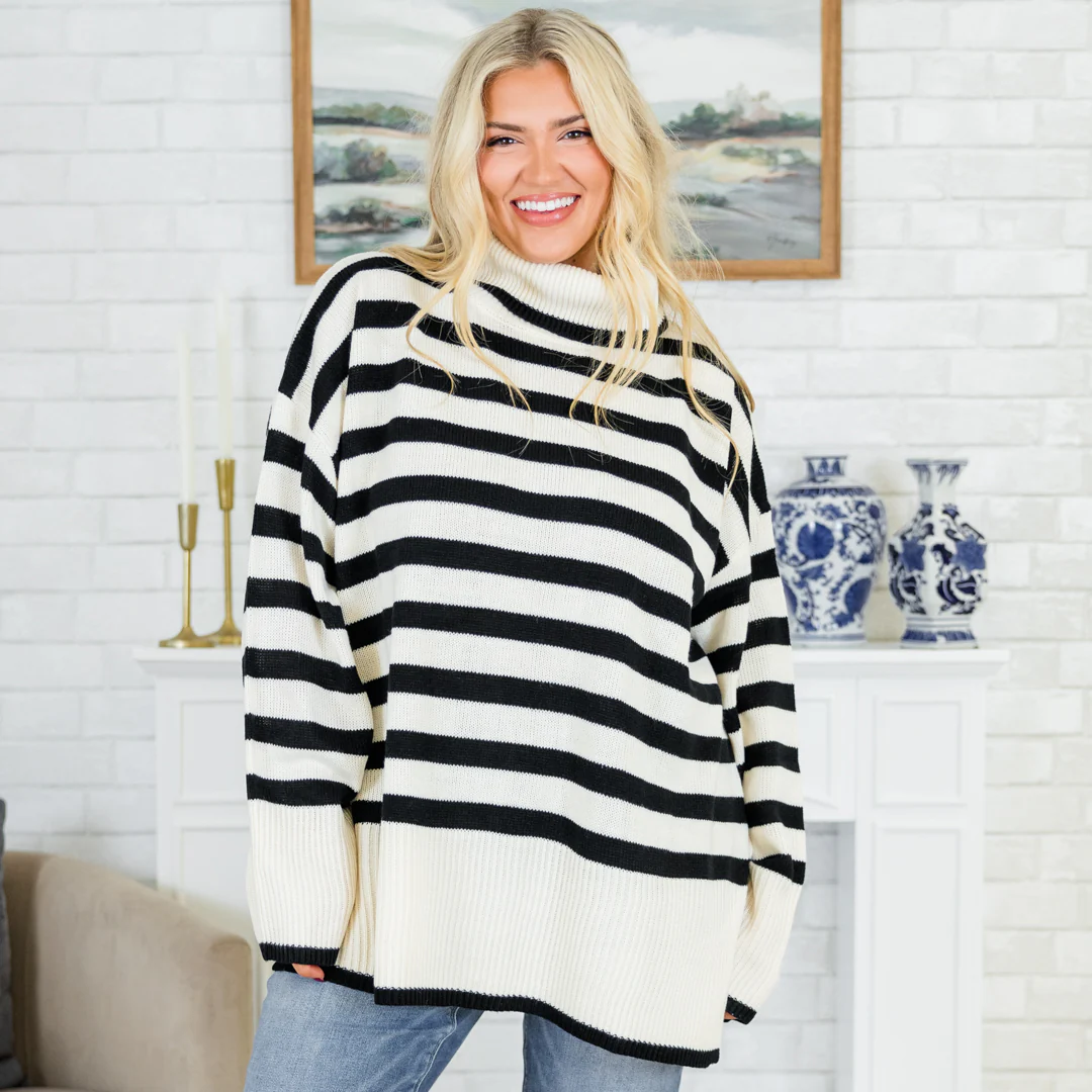 Striped Moments Sweater, Black - Giverhouse