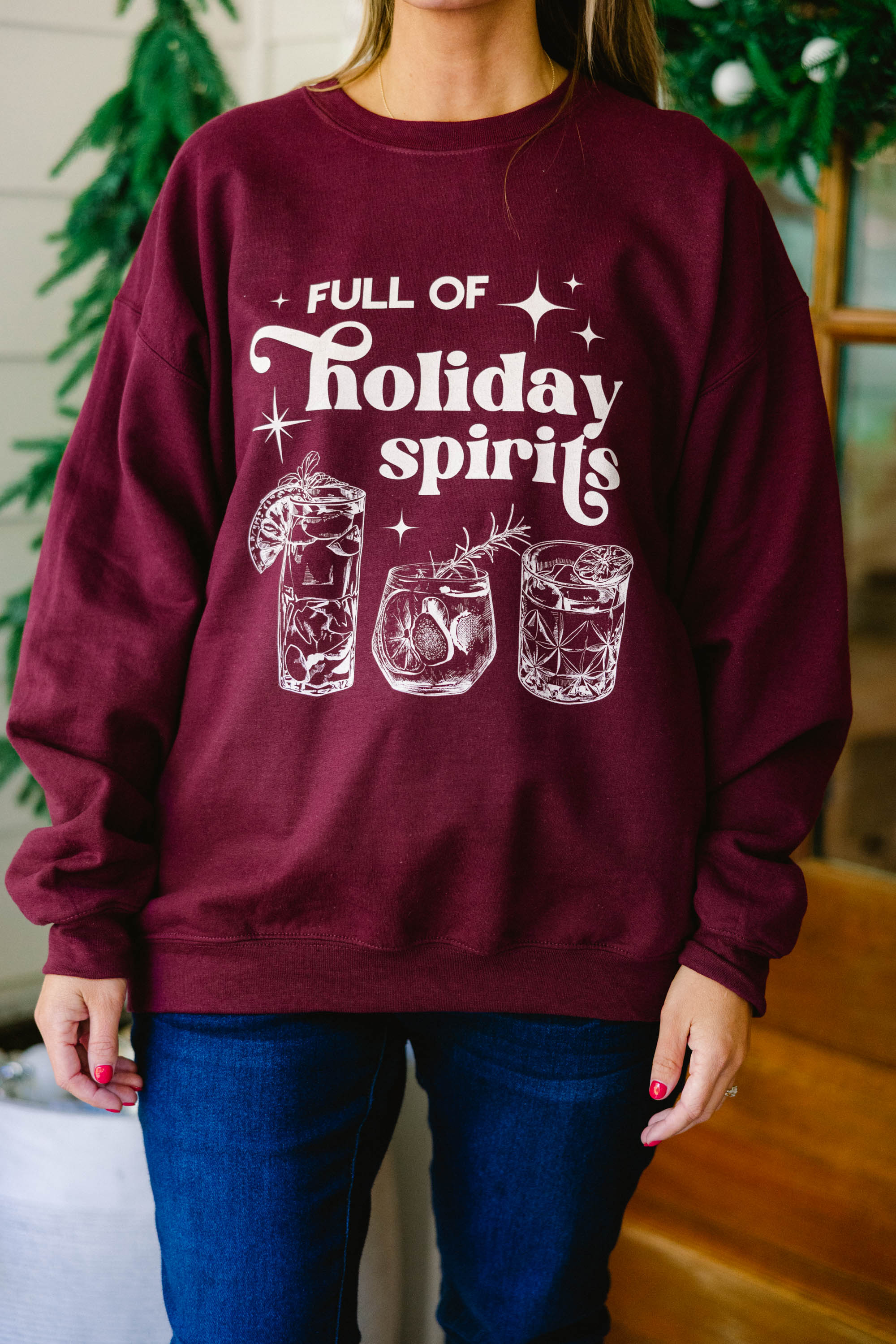 Full of Spirits Sweatshirt, Maroon - Giverhouse
