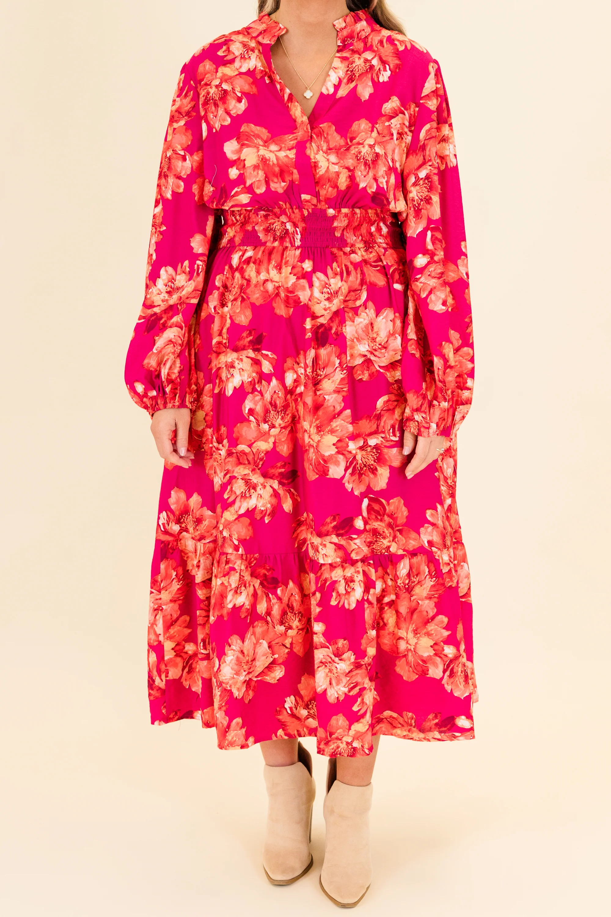 Gentle On My Mind Midi Dress, Magenta - Giverhouse