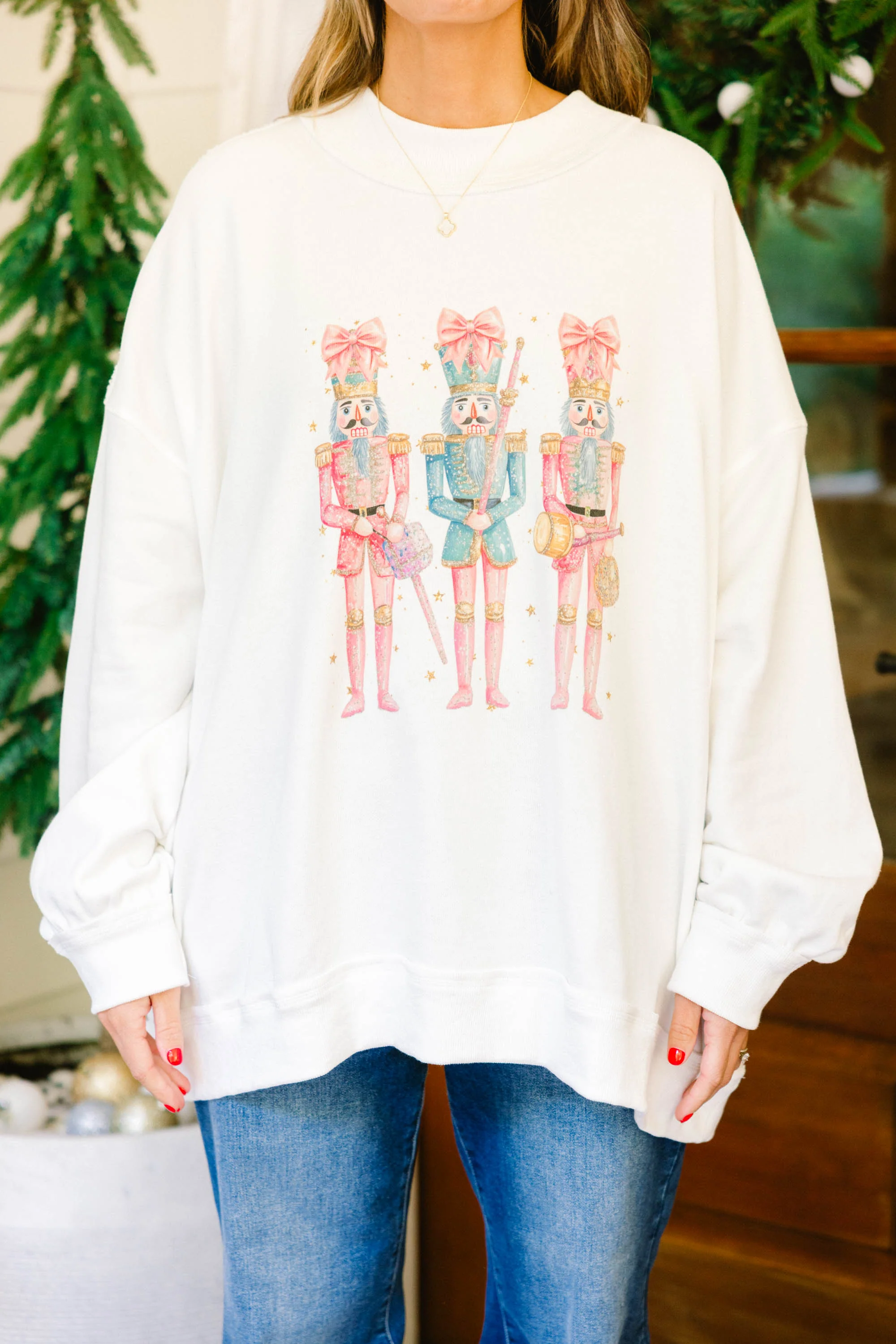 Nutcracker Christmas Mock Neck Pullover, Ivory - Giverhouse