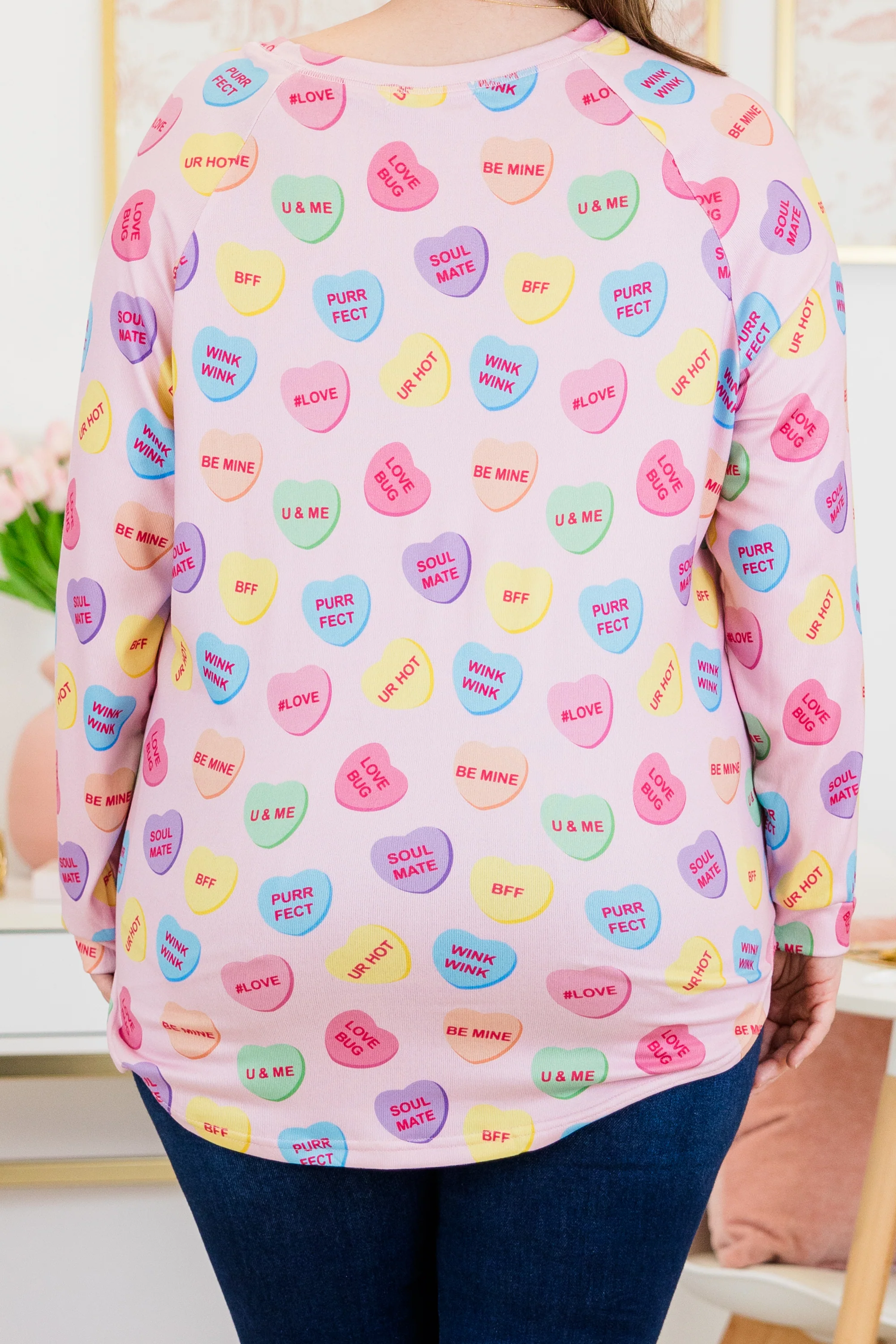 Curved Hem Slouchy Dolman Tunic, Conversation Heart - Giverhouse