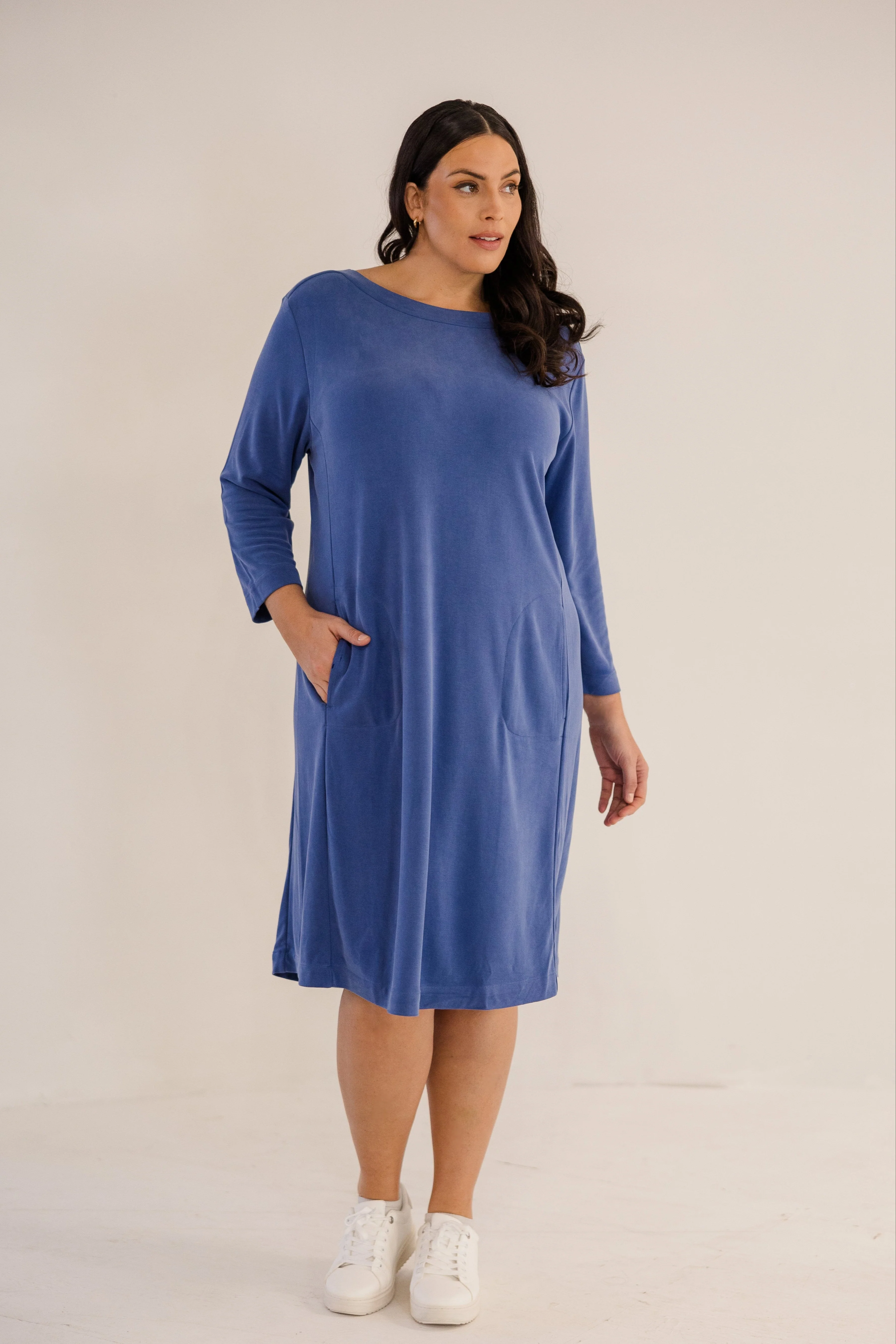 Audrey Boatneck Dress, Ombre Blue - Giverhouse