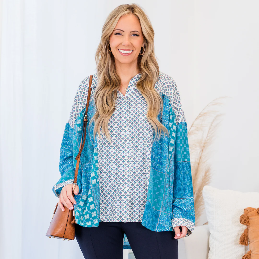 Ocean Vibes Top, Teal Green Multi - Giverhouse