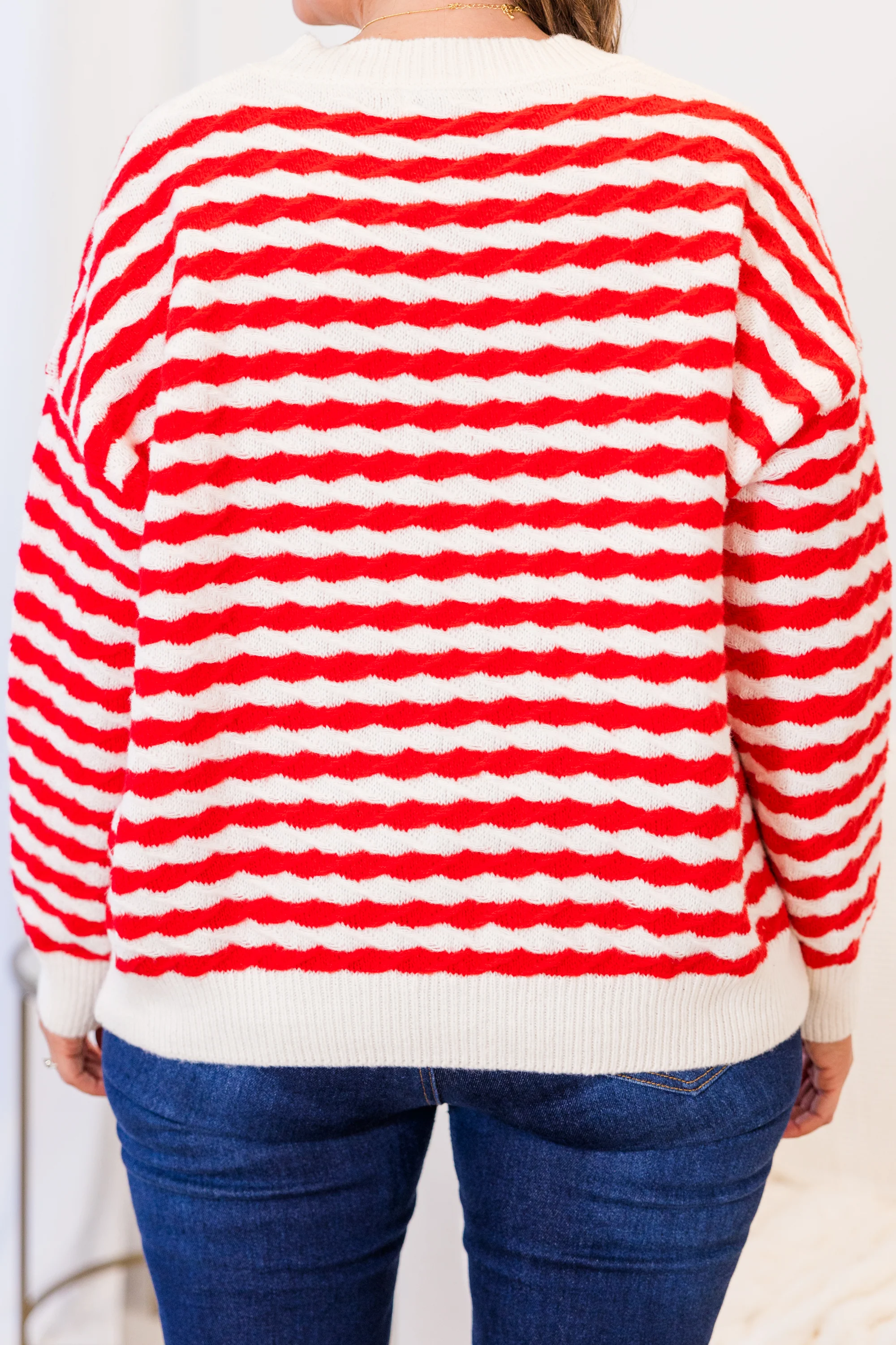 Peppermint Twist Sweater, Red-White - Giverhouse