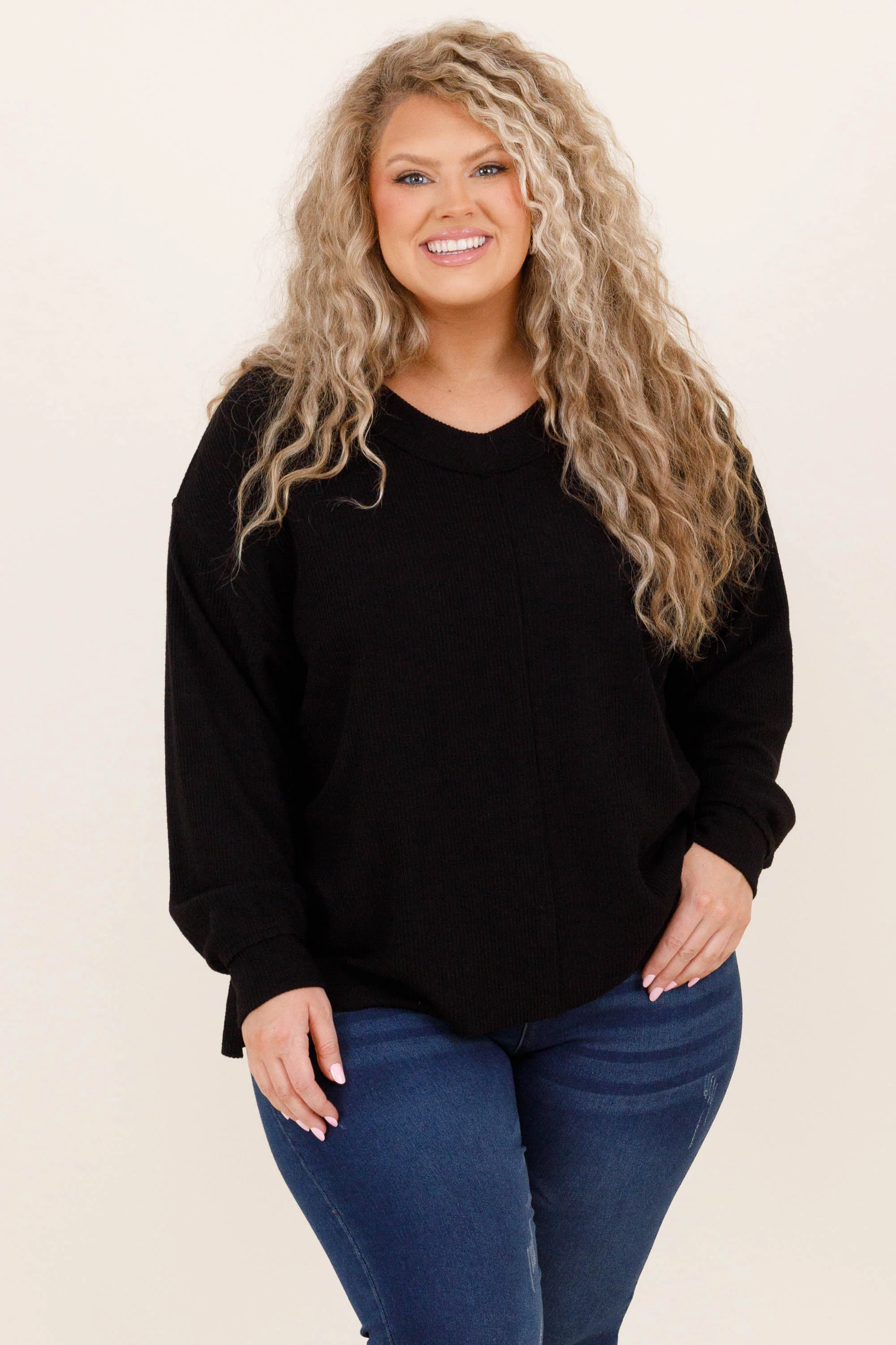 Cozy Textured Sweatshirt, Black - Giverhouse