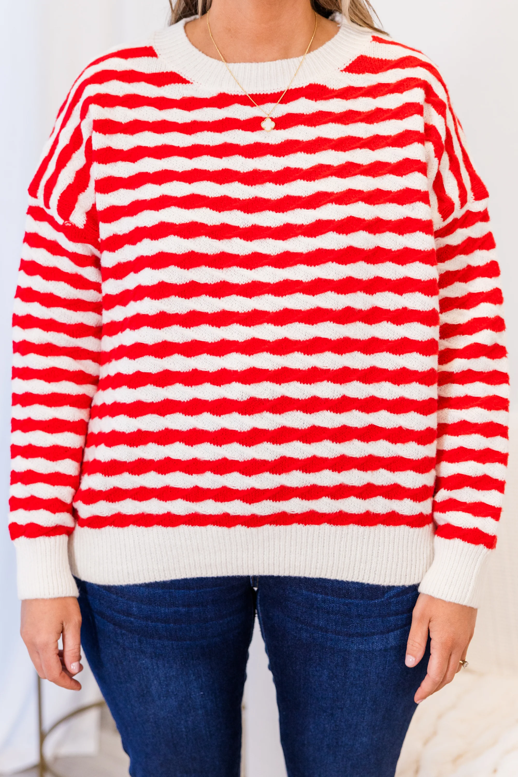 Peppermint Twist Sweater, Red-White - Giverhouse