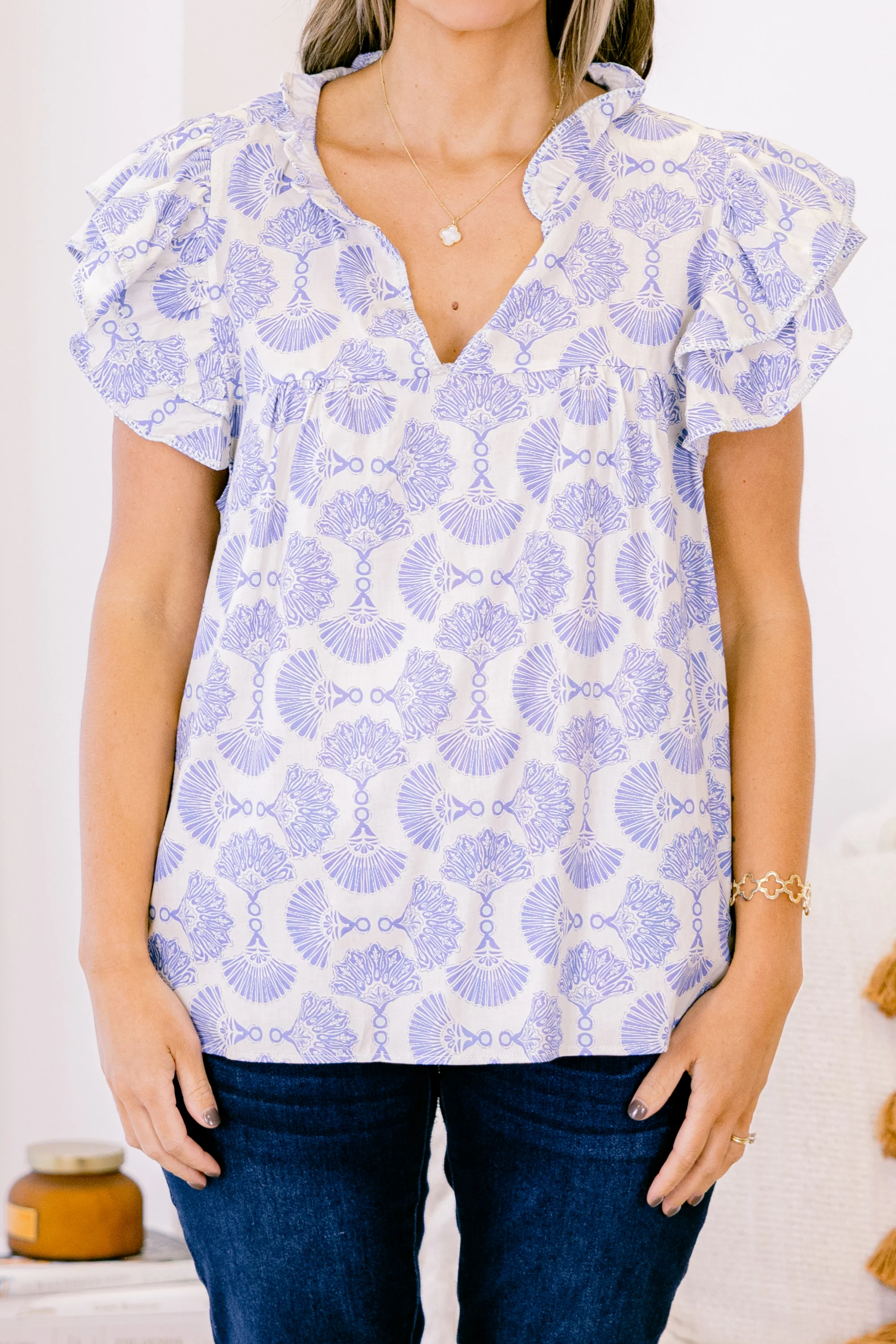 Let's Go On A Walk Top, Blue-Ivory - Giverhouse