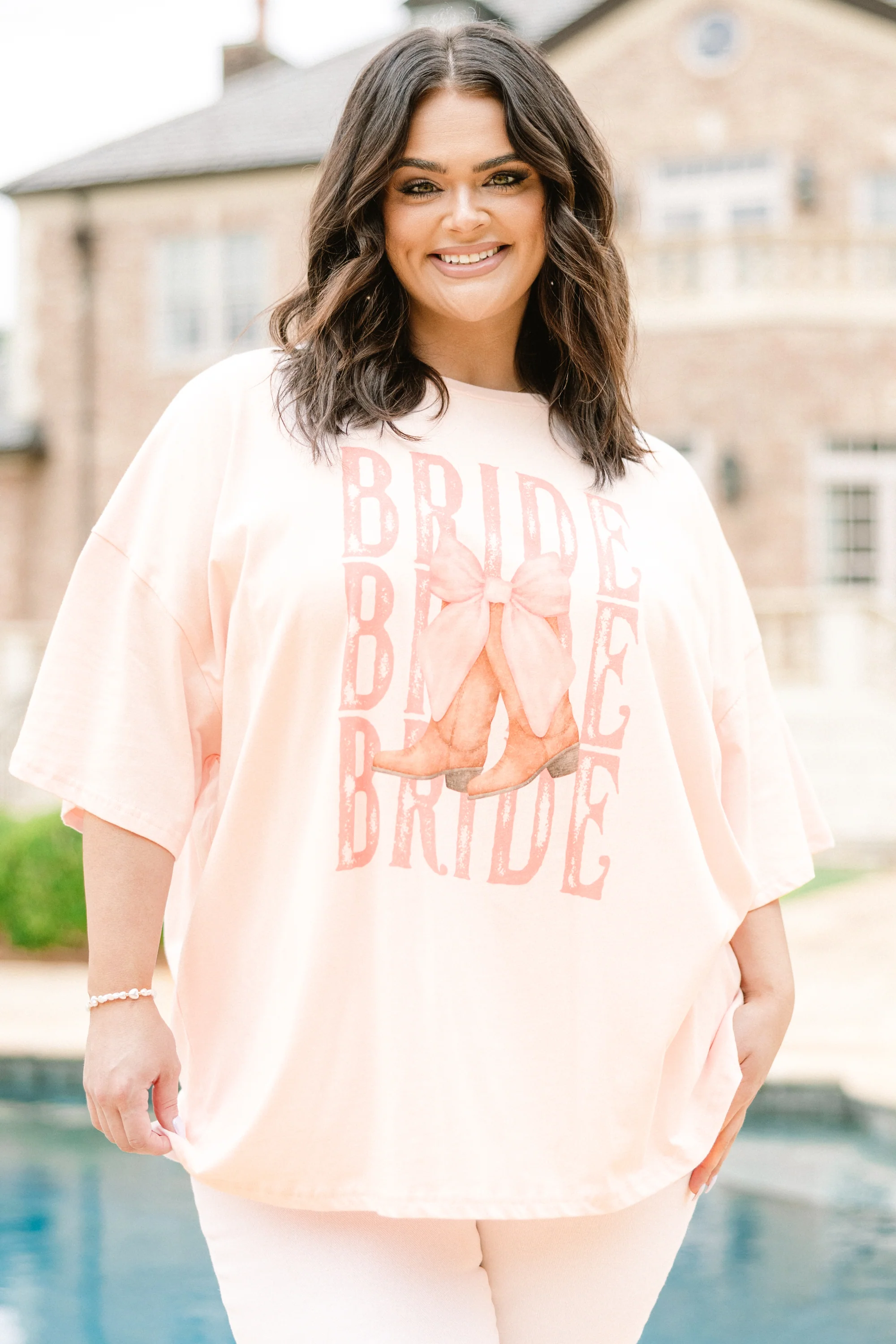 Bridal Boots Boyfriend Tee, Cream Pink - Giverhouse