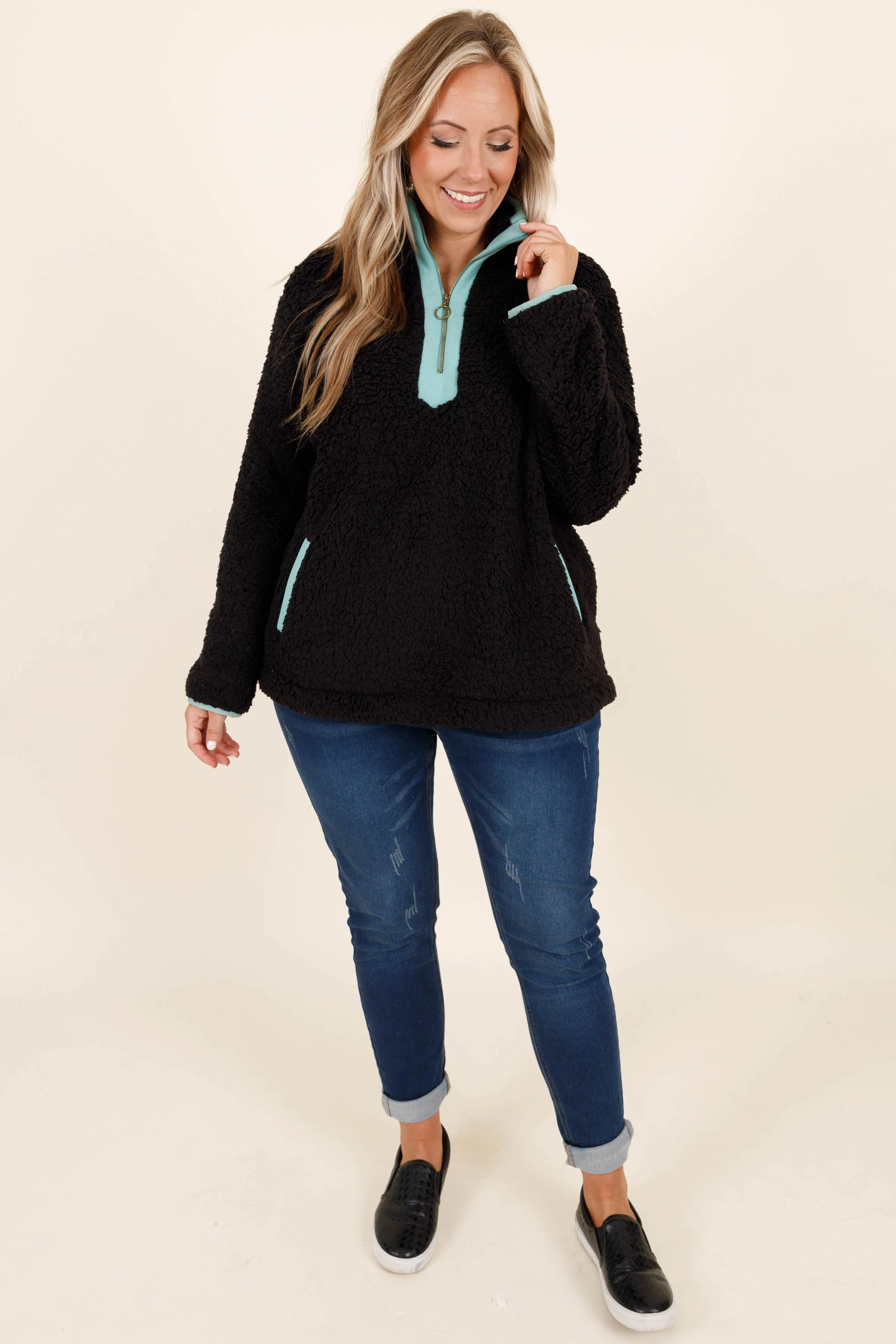 Come Visit Pullover, Black Teal - Giverhouse