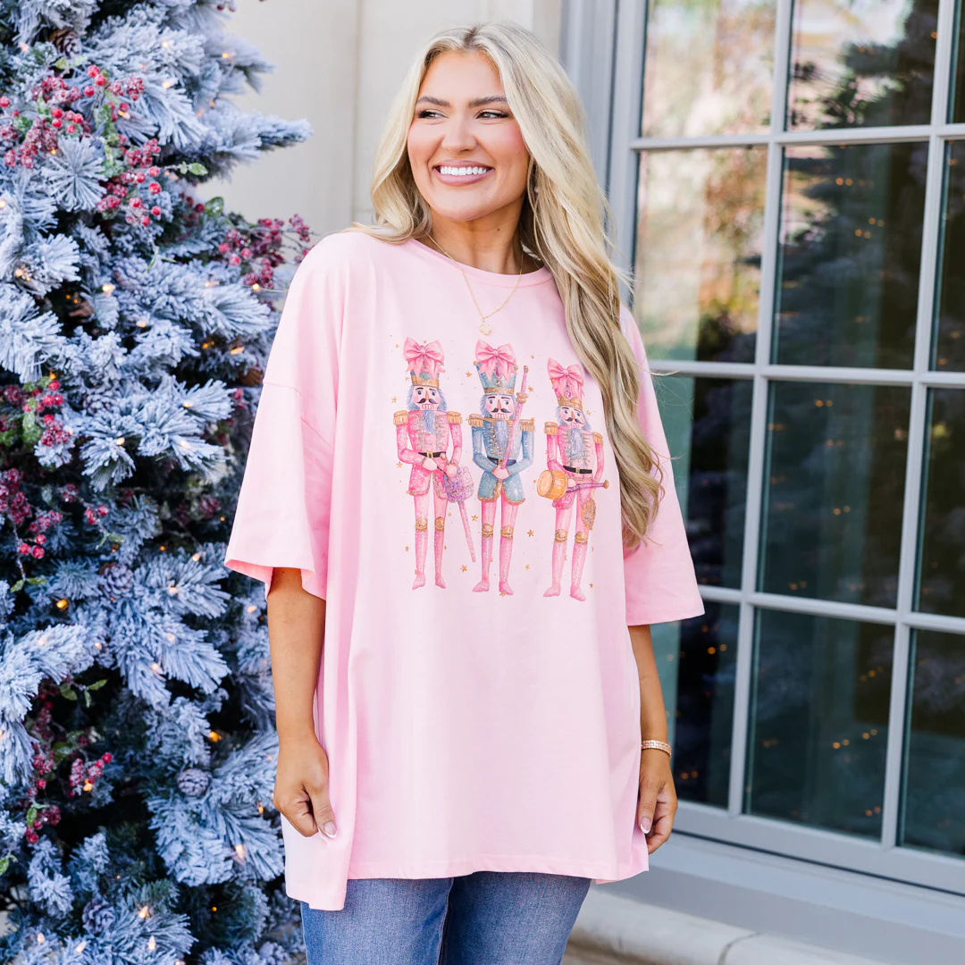 Nutcracker Christmas Boyfriend Tee, Dusty Pink - Giverhouse