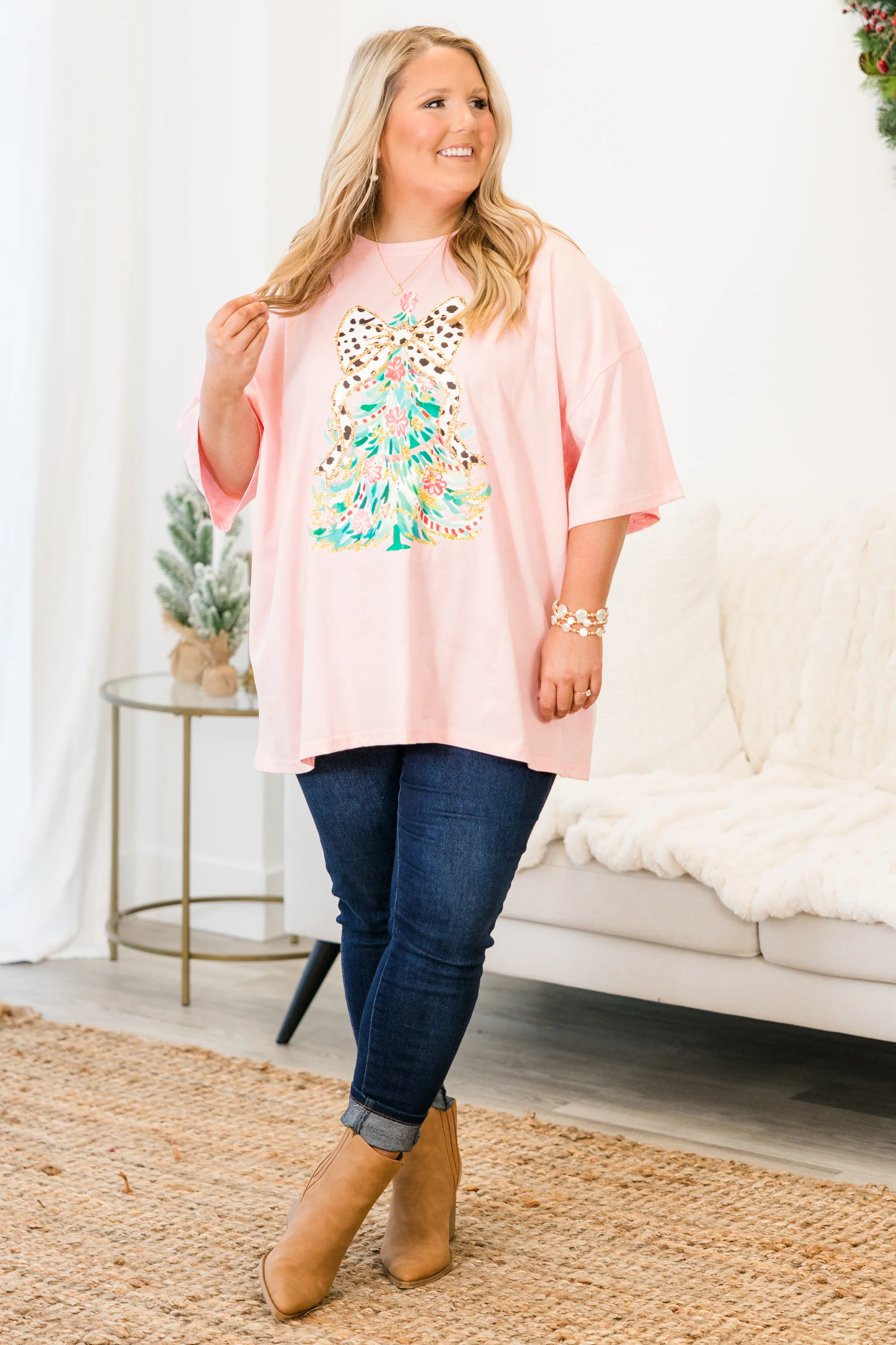 Merry Chic-mas Boyfriend Tee, Dusty Pink - Giverhouse