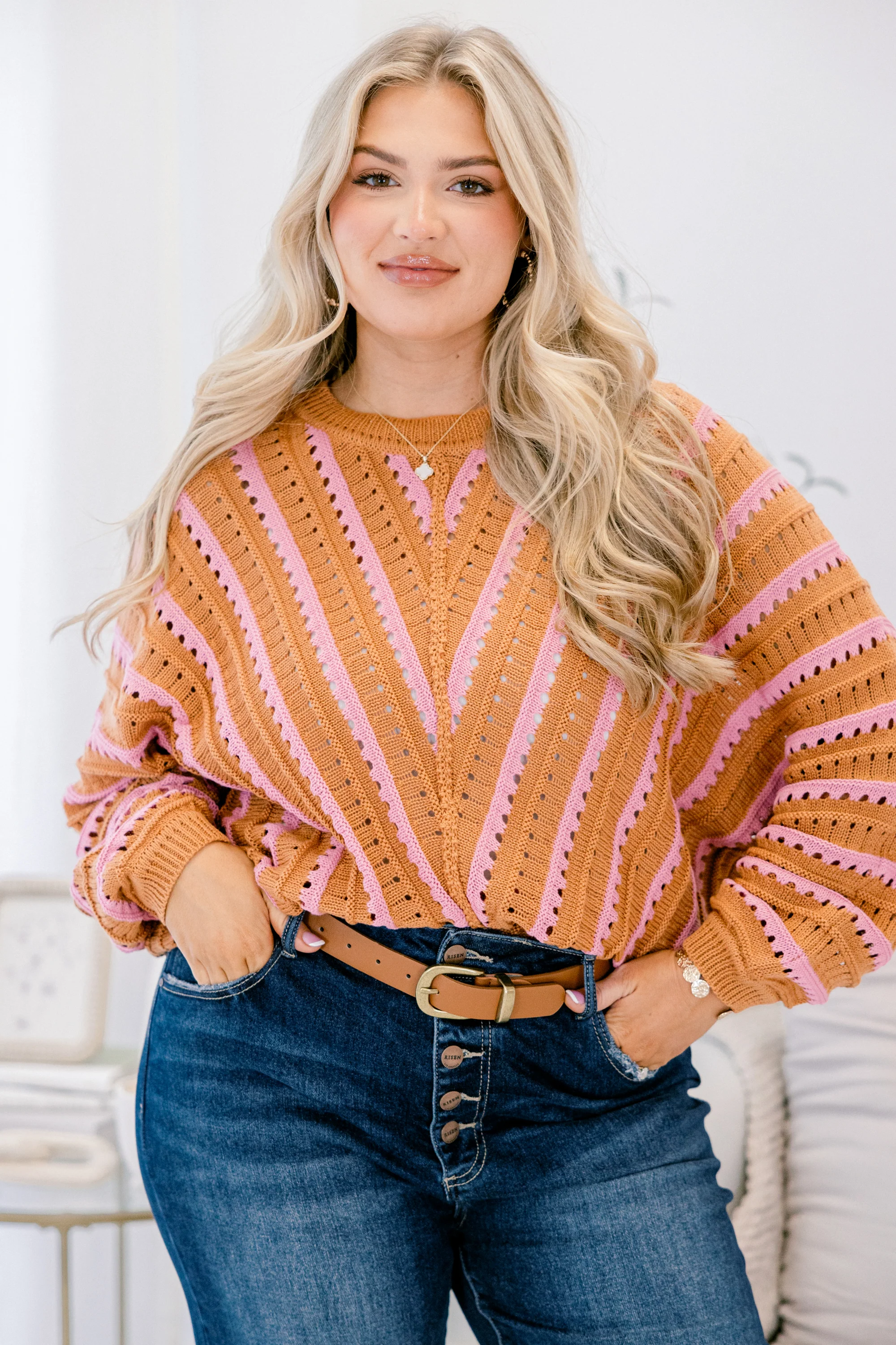 Hometown Memories Sweater, Brown-Pink - Giverhouse