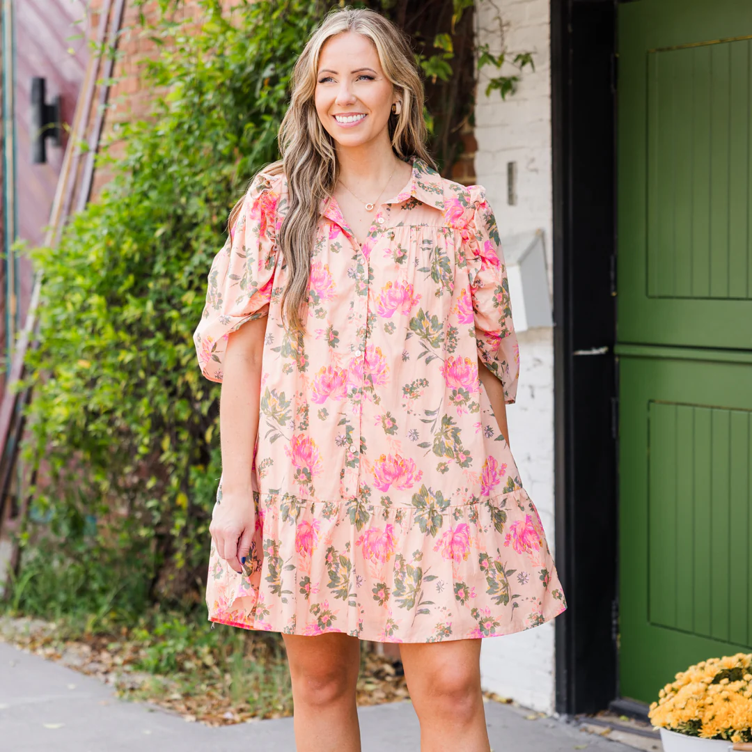 Let's Go Out Tonight Dress, Peach - Giverhouse