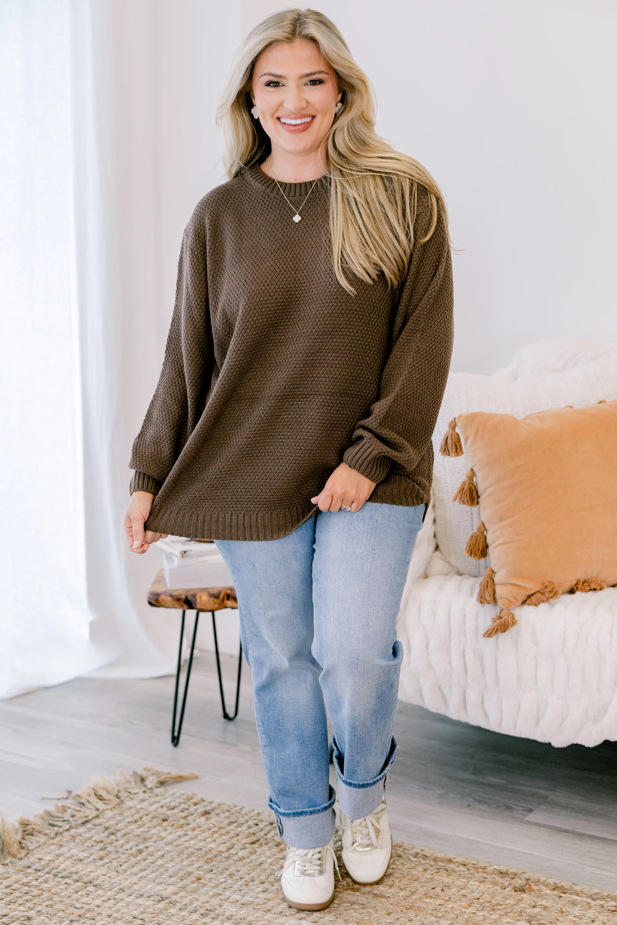 Fully Committed Sweater, Brown - Giverhouse