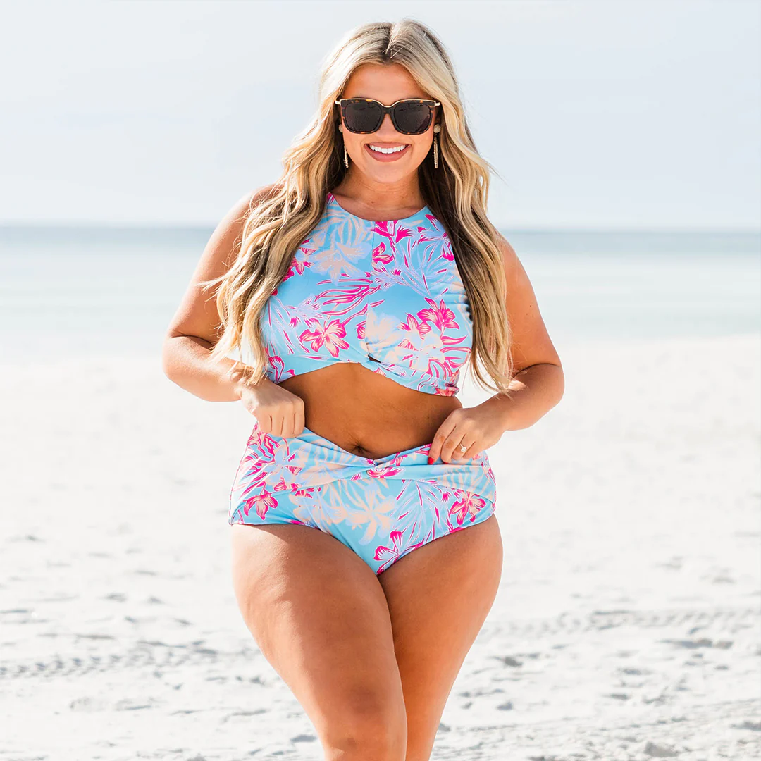 Swim With Me Swim Top, Blue Tropical - Giverhouse