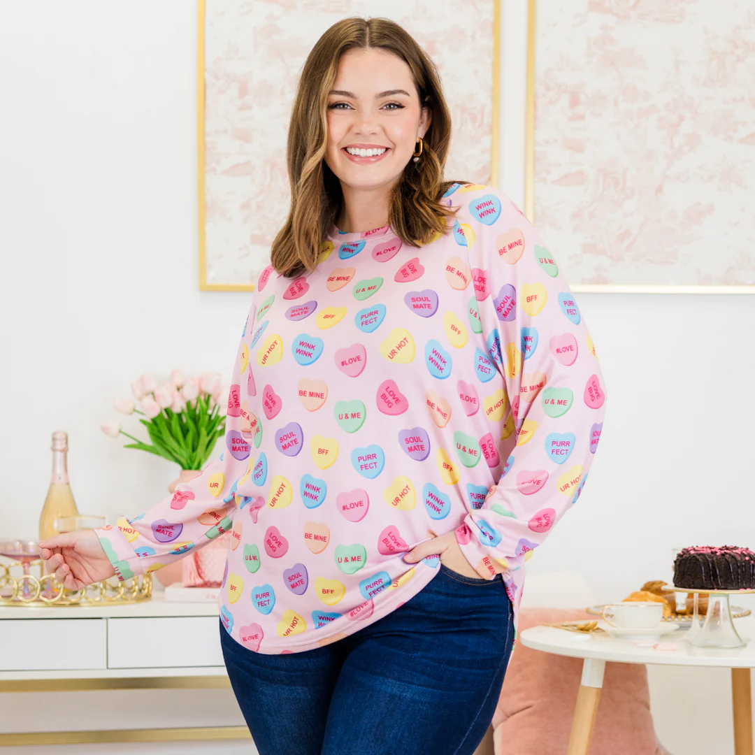Curved Hem Slouchy Dolman Tunic, Conversation Heart - Giverhouse