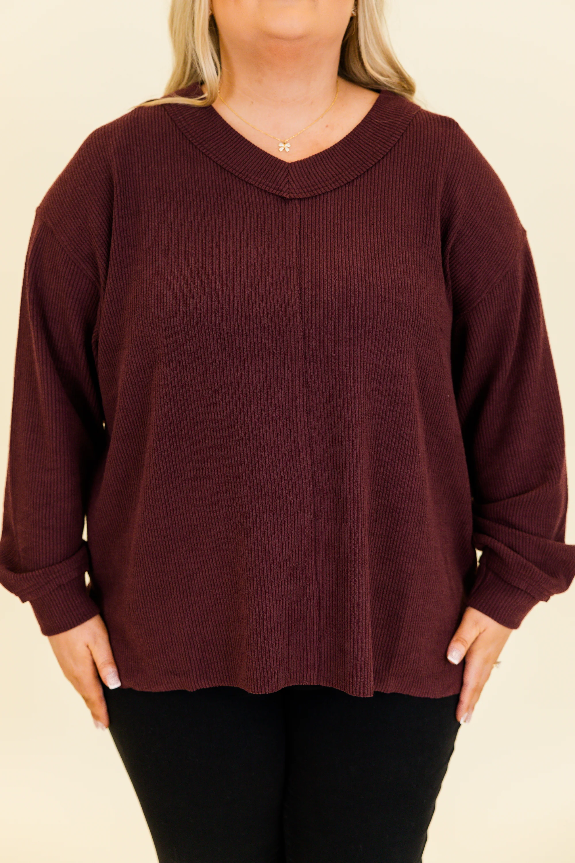 Cozy Textured Sweatshirt, Raisin - Giverhouse