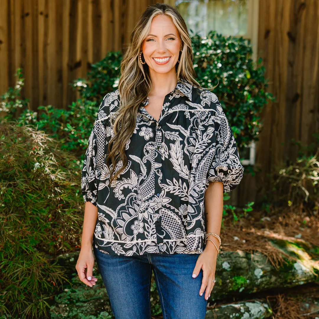 Love Is All Around Blouse, Black Paisley - Giverhouse