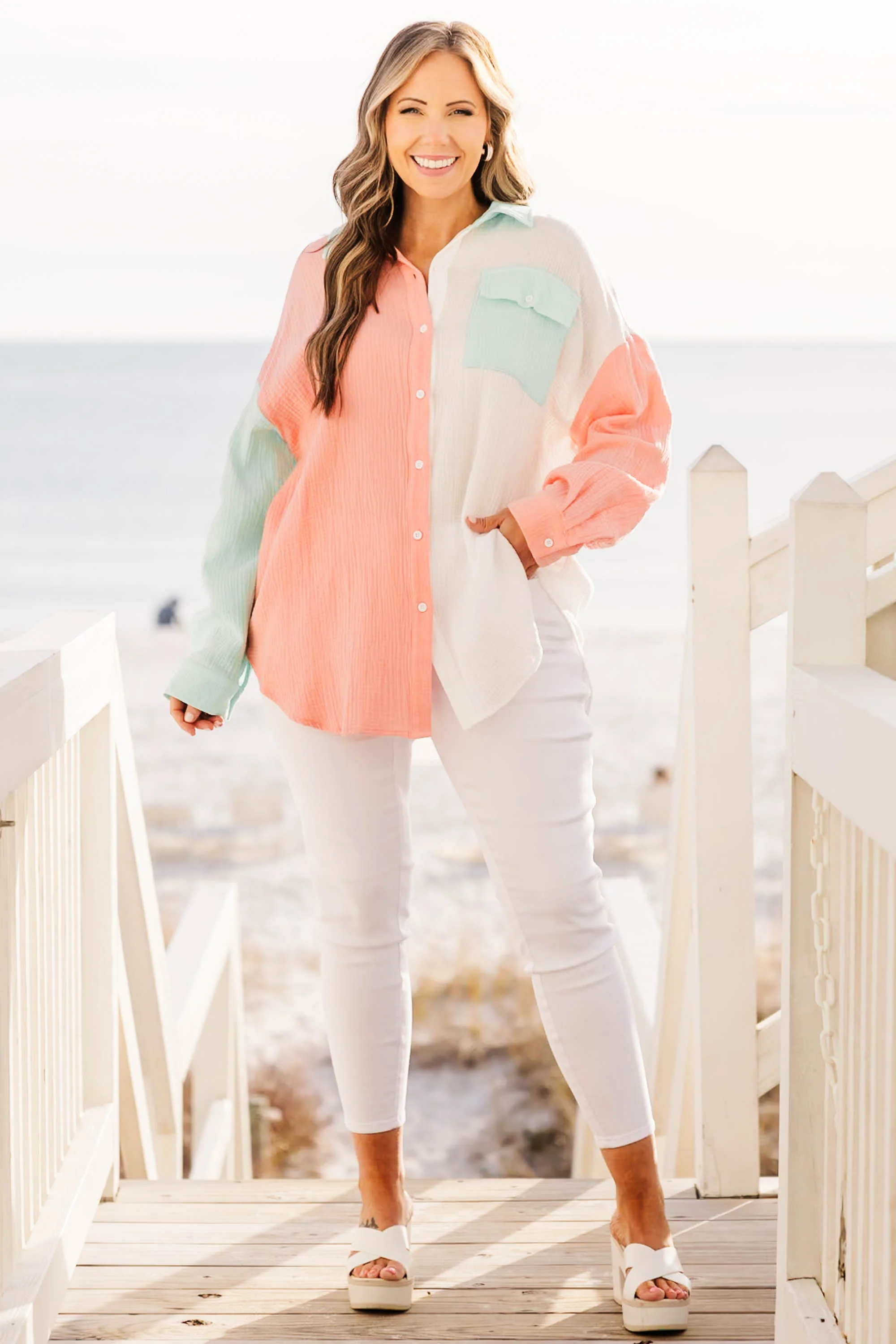 Feeling Sassy Top, Coral-Blue - Giverhouse