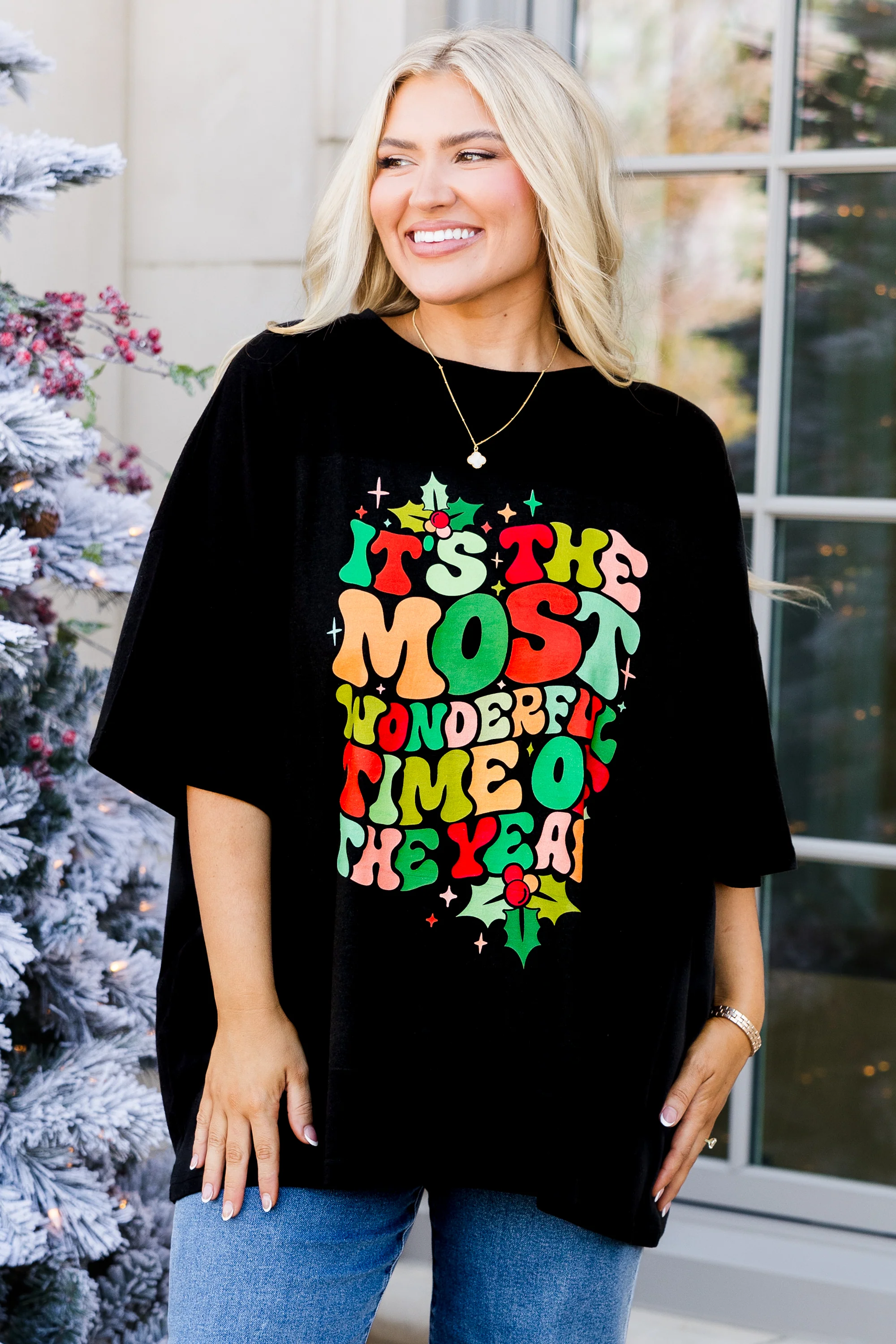 Most Wonderful Time Boyfriend Tee, Black - Giverhouse